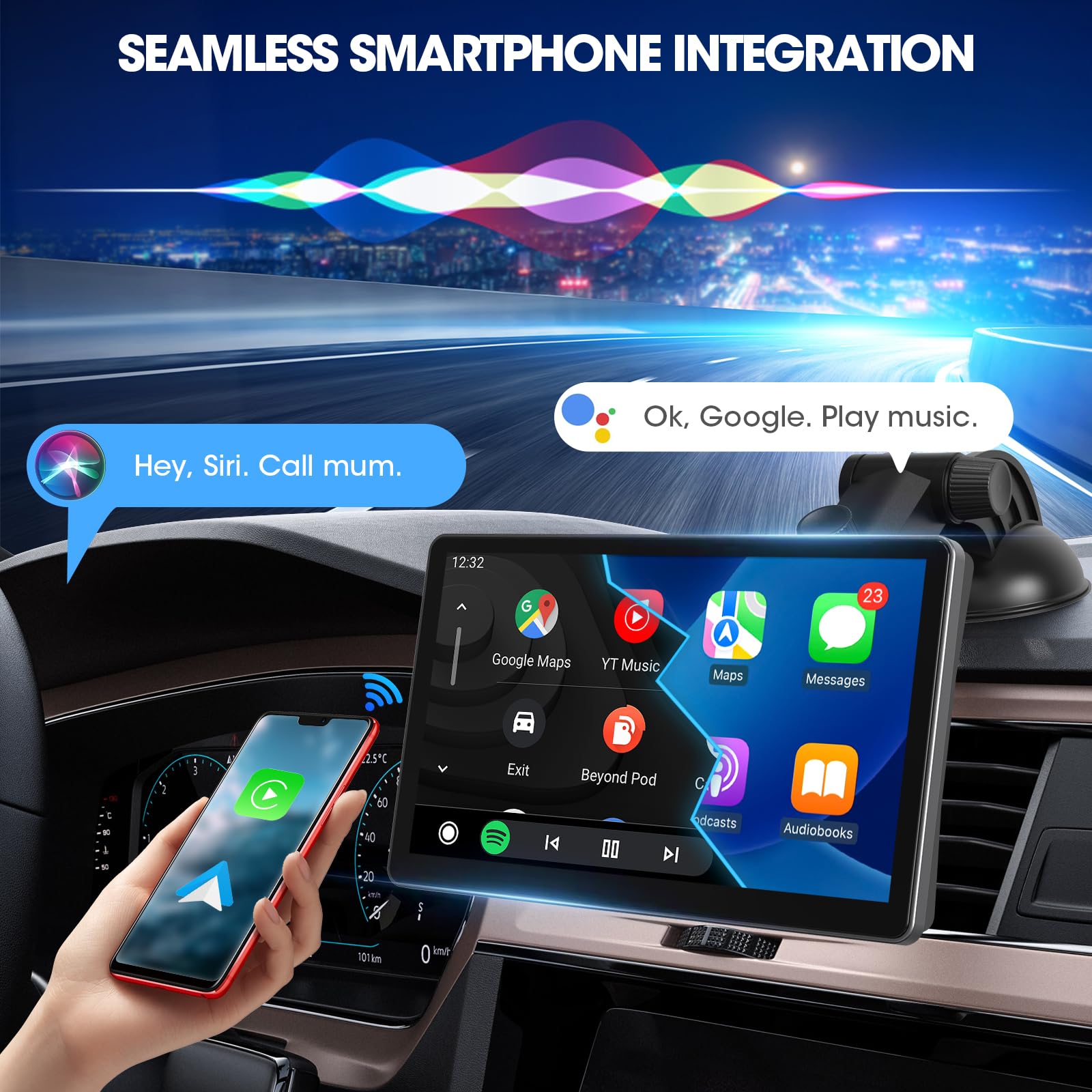 Portable Car Stereo Wireless Carplay   9 Inch Wireless Android Auto Car Screen   Bluetooth Ips Display Mirror Link Gps Navigatio