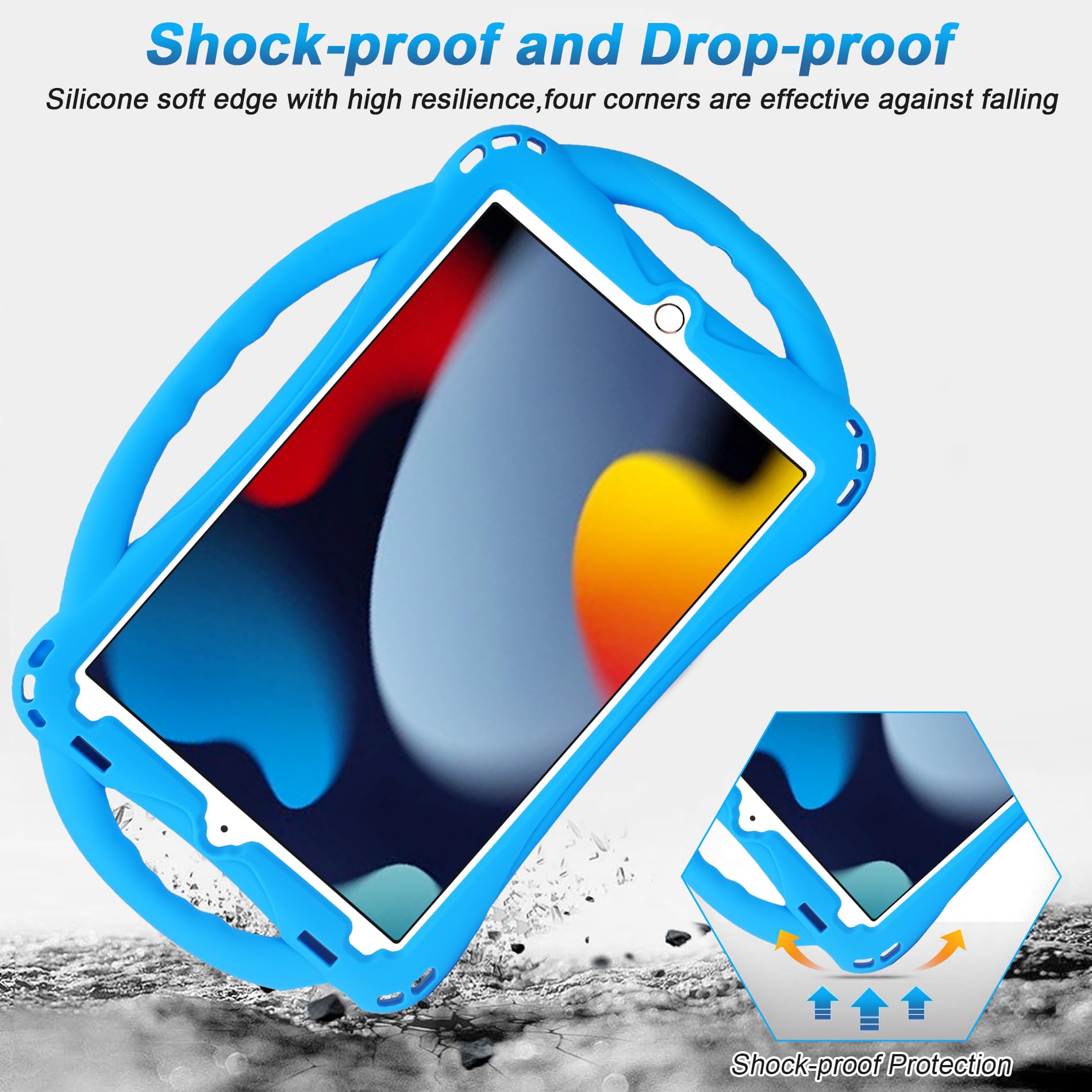 Adocham Kids Ipad 9Th/8Th/7Th Generation Case With Stand Handle, Lightweight Shockproof Silicone Ipad Cover 10.2 Inch 2021/2020/