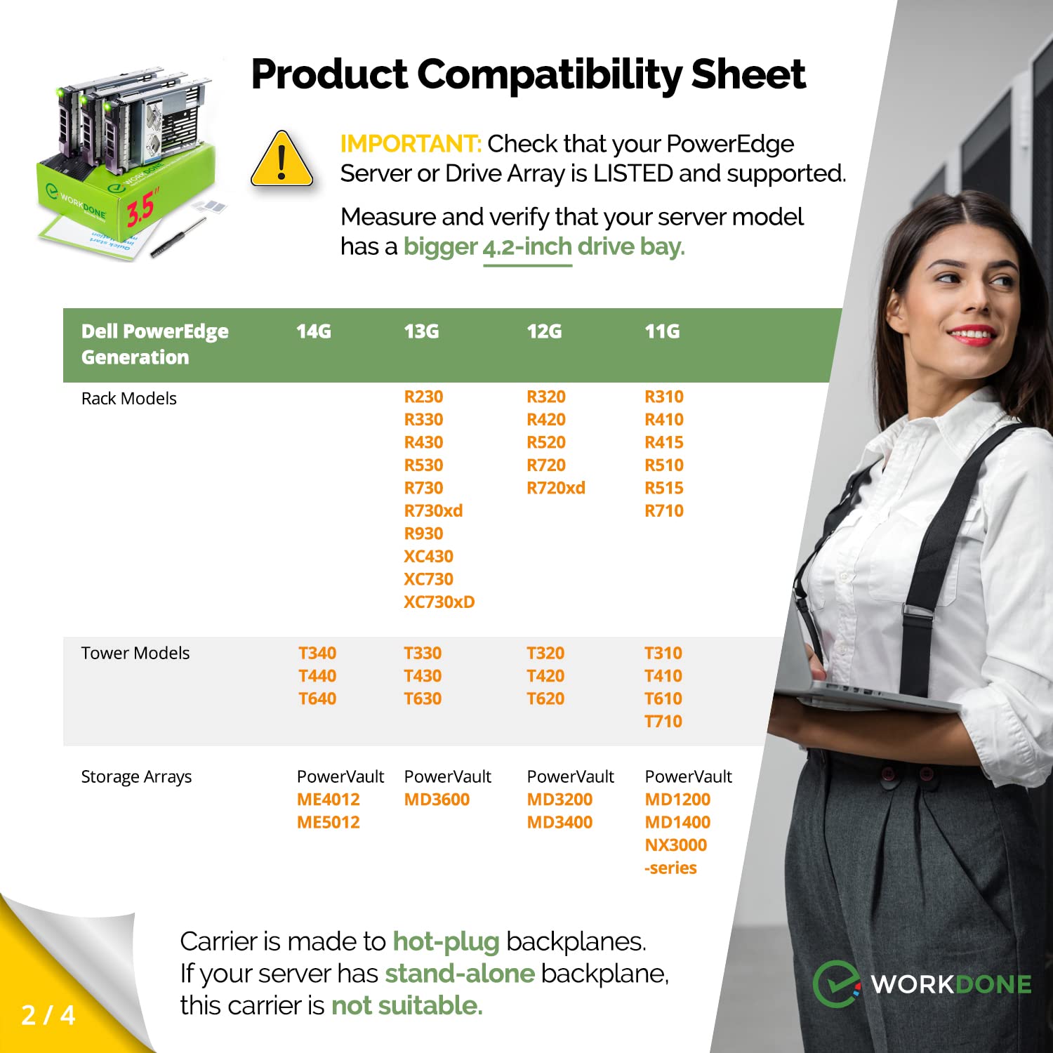 Workdone 3 Pack   3.5 Inch Hard Drive Caddy With 2.5 Inch Hdd Adapter   Compatible For Dell Poweredge Selected 13Th 11Th Gen. Se