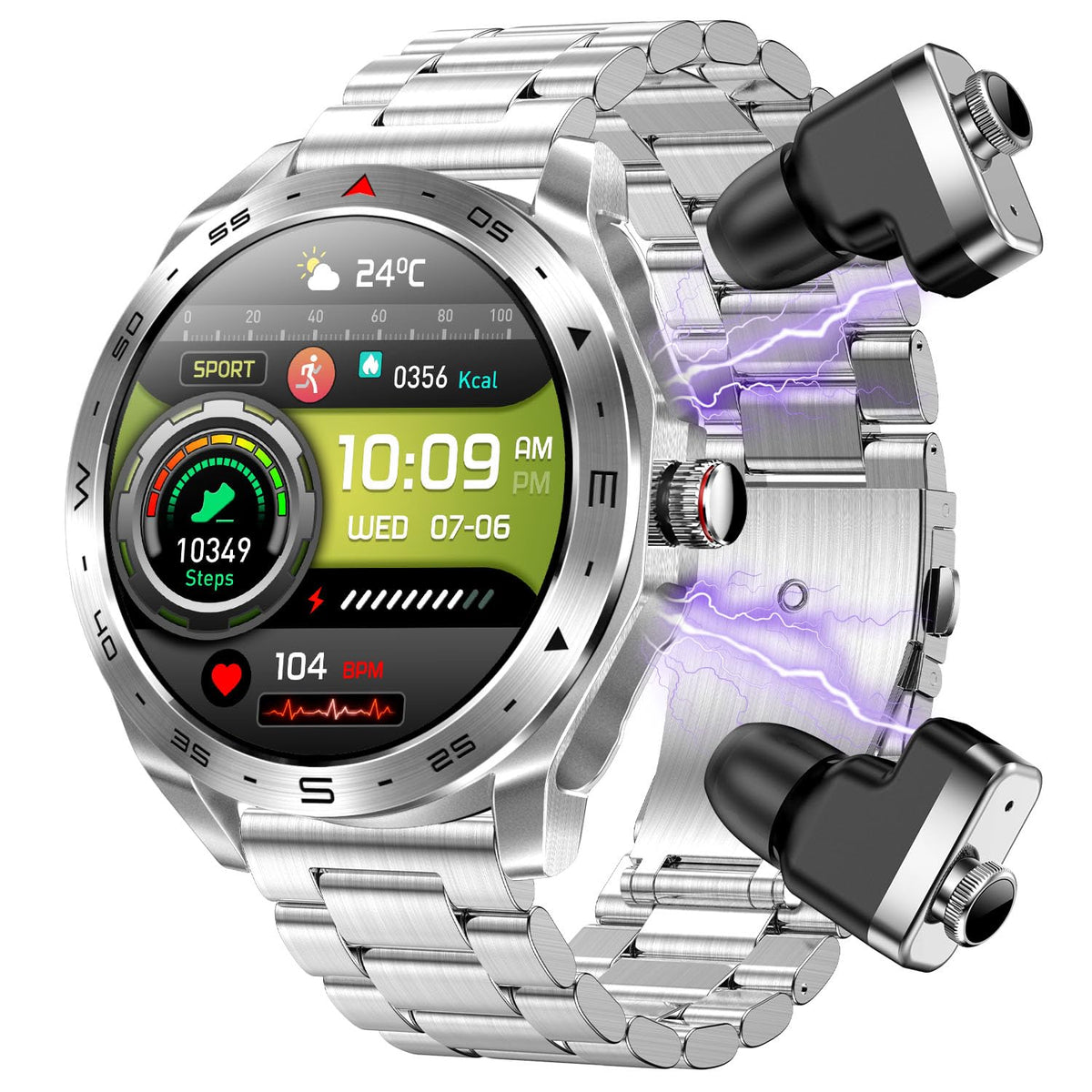 Desong Smart Watch With Earbuds For Android Iphone,1.52 Inch Ips Fitness Tracker,All In One Smartwatches Long Time Standby Tws Music Watch For Men Women