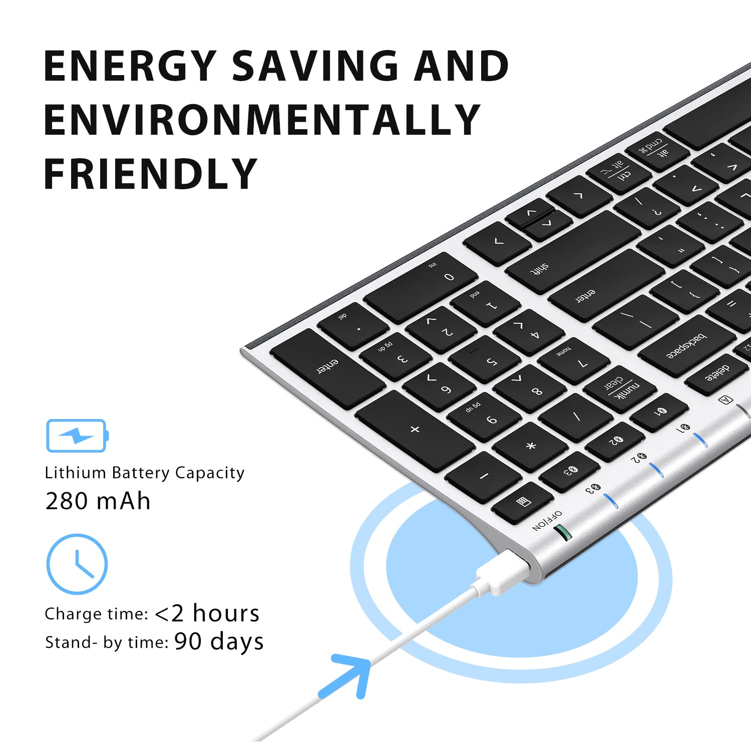 Iclever Bk10 Bluetooth Keyboard, Multi Device Keyboard Rechargeable Bluetooth 5.1 With Number Pad Ergonomic Design Full Size Sta