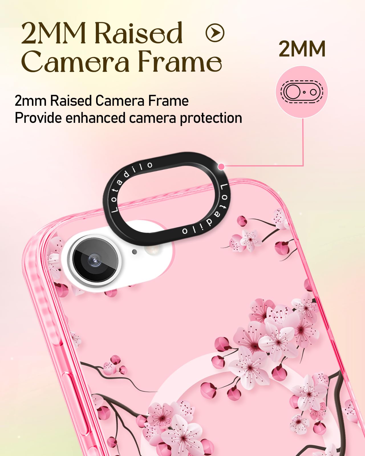 Lotadilo Cute Case For Iphone 16E For Women Girls - Funny Peach Blossom Design Compatible With Magsafe Magnetic Ring Holder Kick