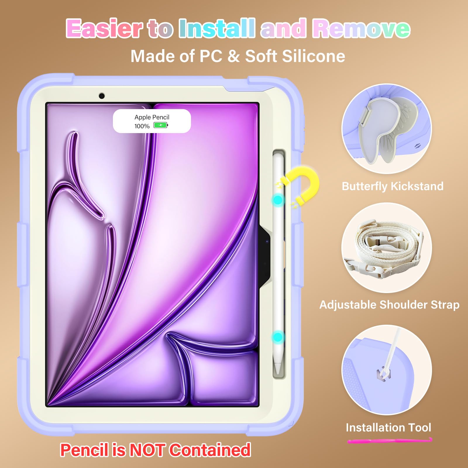 Hogenl For Ipad Air 11 Inch Case 2024 (M2) For Kids Girl With Pencil Slot, For Ipad Air 6Th Generation Cover With Butterfly Stan