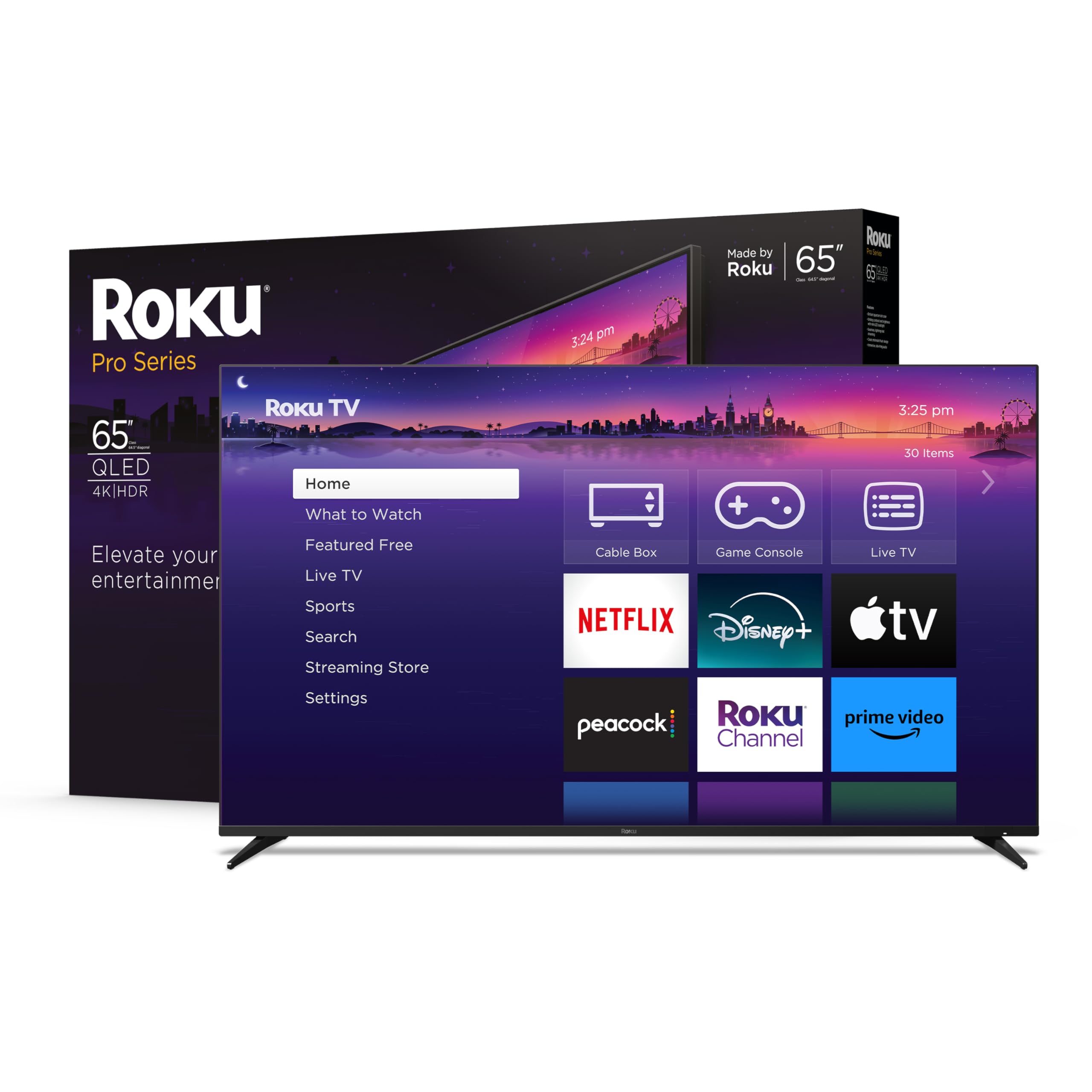 Roku Smart Tv � 65 Inch Pro Series 4K Qled Rokutv With Backlit Roku Voice Remote Pro, Dolby Vision Iq, 120Hz Refresh Rate � Live Local News, Sports, Gaming