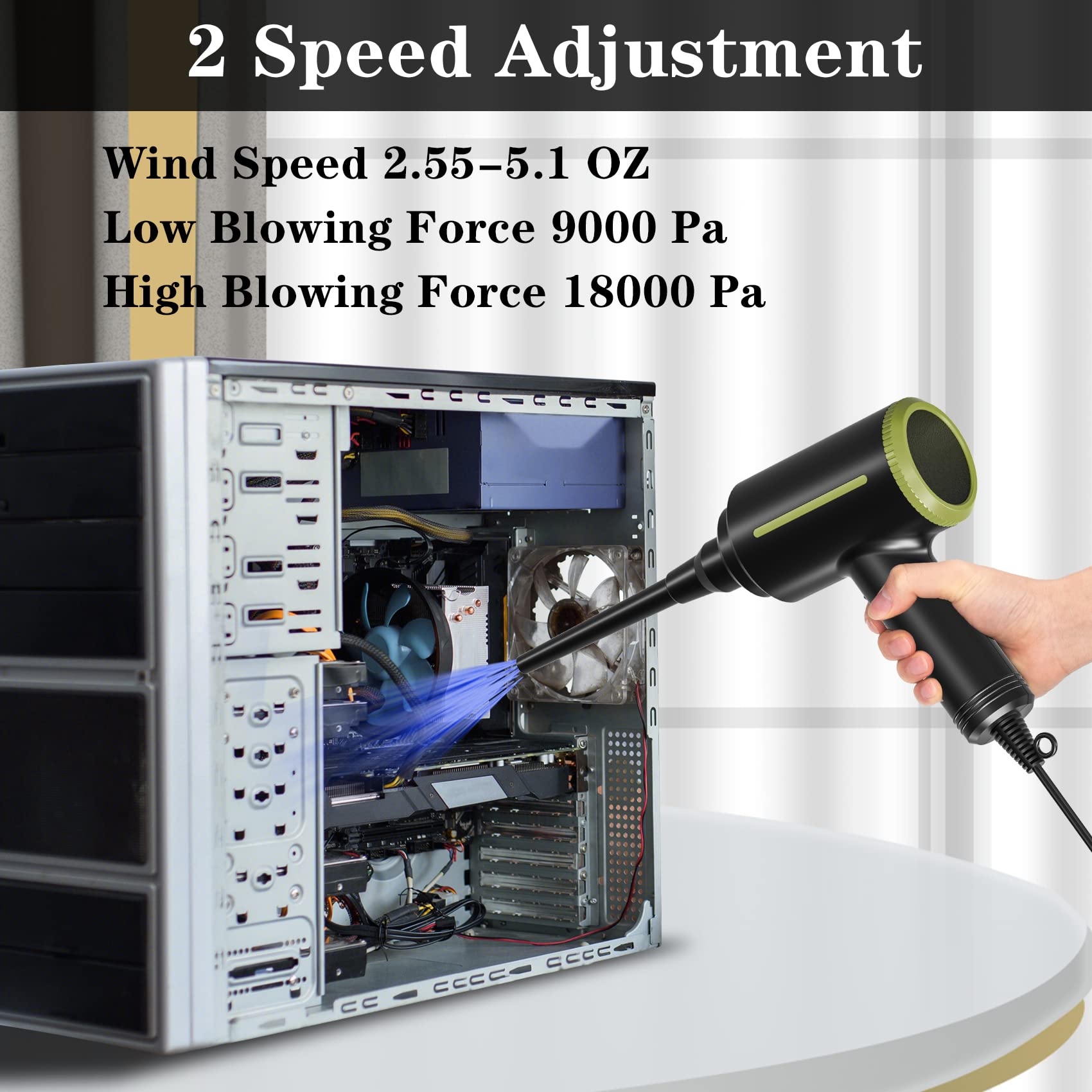 Atengeus Compressed Air Duster, Multi Use Electric Air Duster For Computer Keyboard Cleaning, Dust, Hairs, 2 Speed, 40000Rpm Air Blower & Air Pump, Reusable Duster Replaces Compressed Air Cans