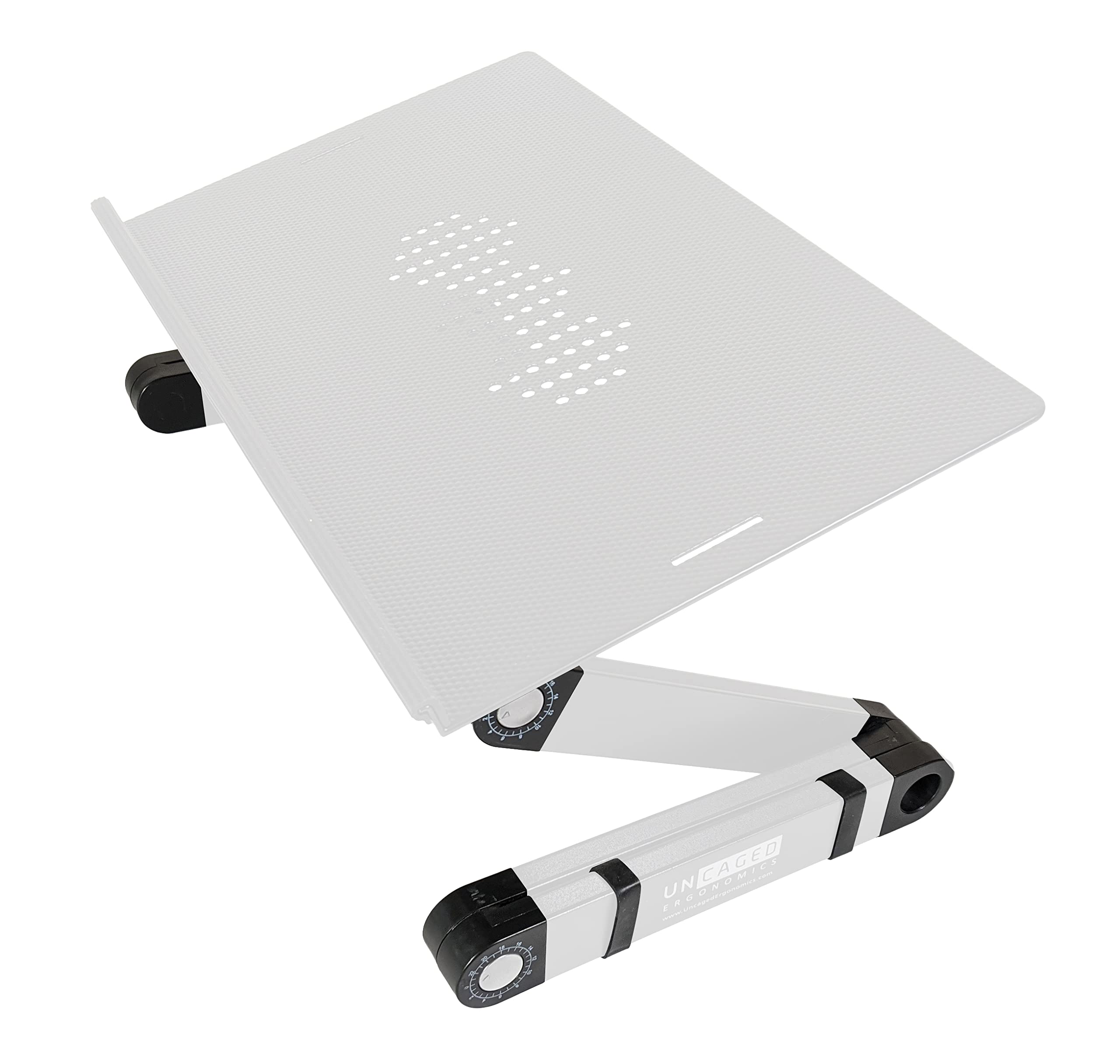 Workez Best Adjustable Laptop Cooling Stand & Lap Desk For Bed Couch W/Mouse Pad. Ergonomic Height Angle Tilt Aluminum Desktop Portable Macbook Computer Riser Table Cooler Folding Holder Xl White