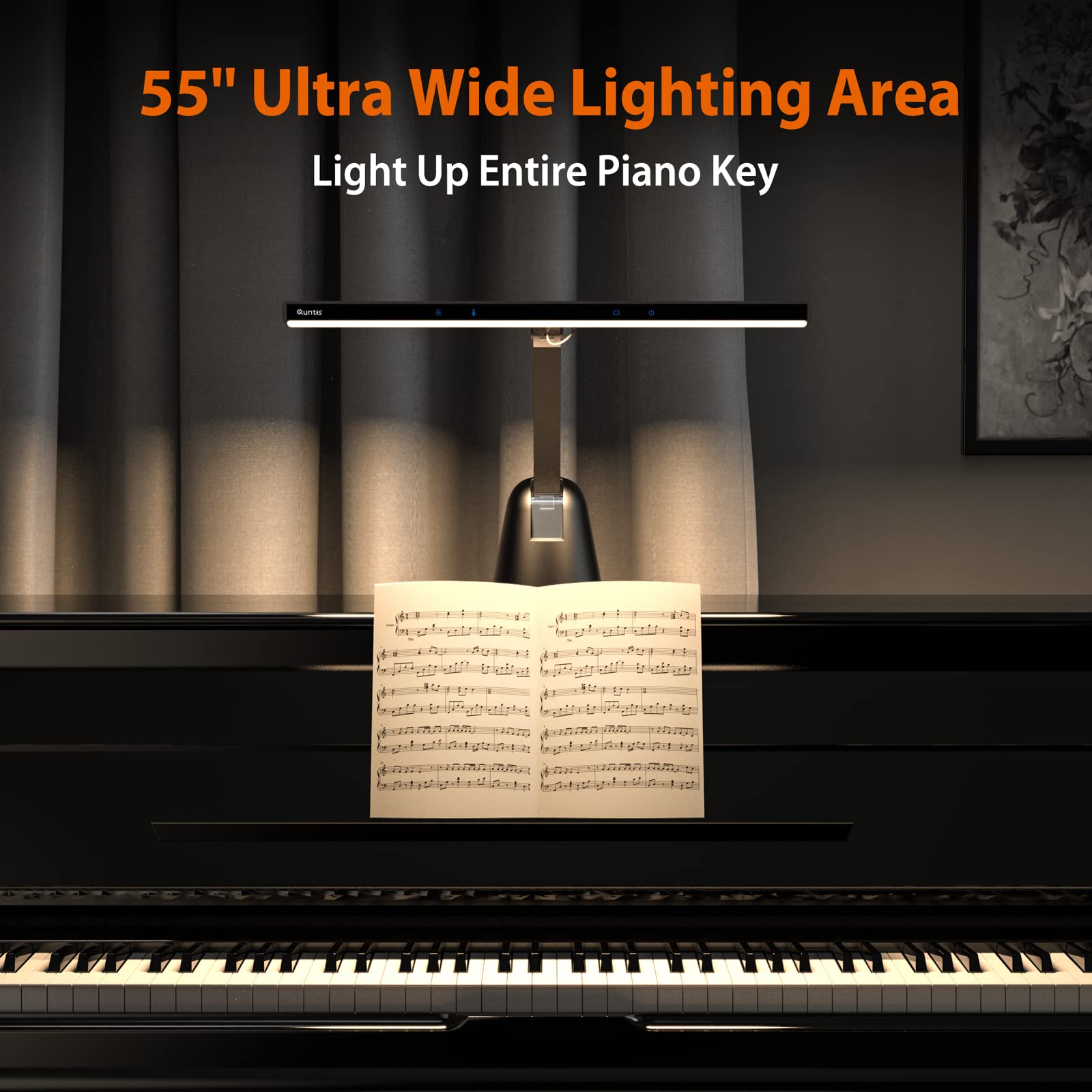 Quntis 55 Ultra Wide Illumination Piano Light, 12W Led Professional Eye Caring Piano Lamp With Auto-Dimming, Dimmable Modern R