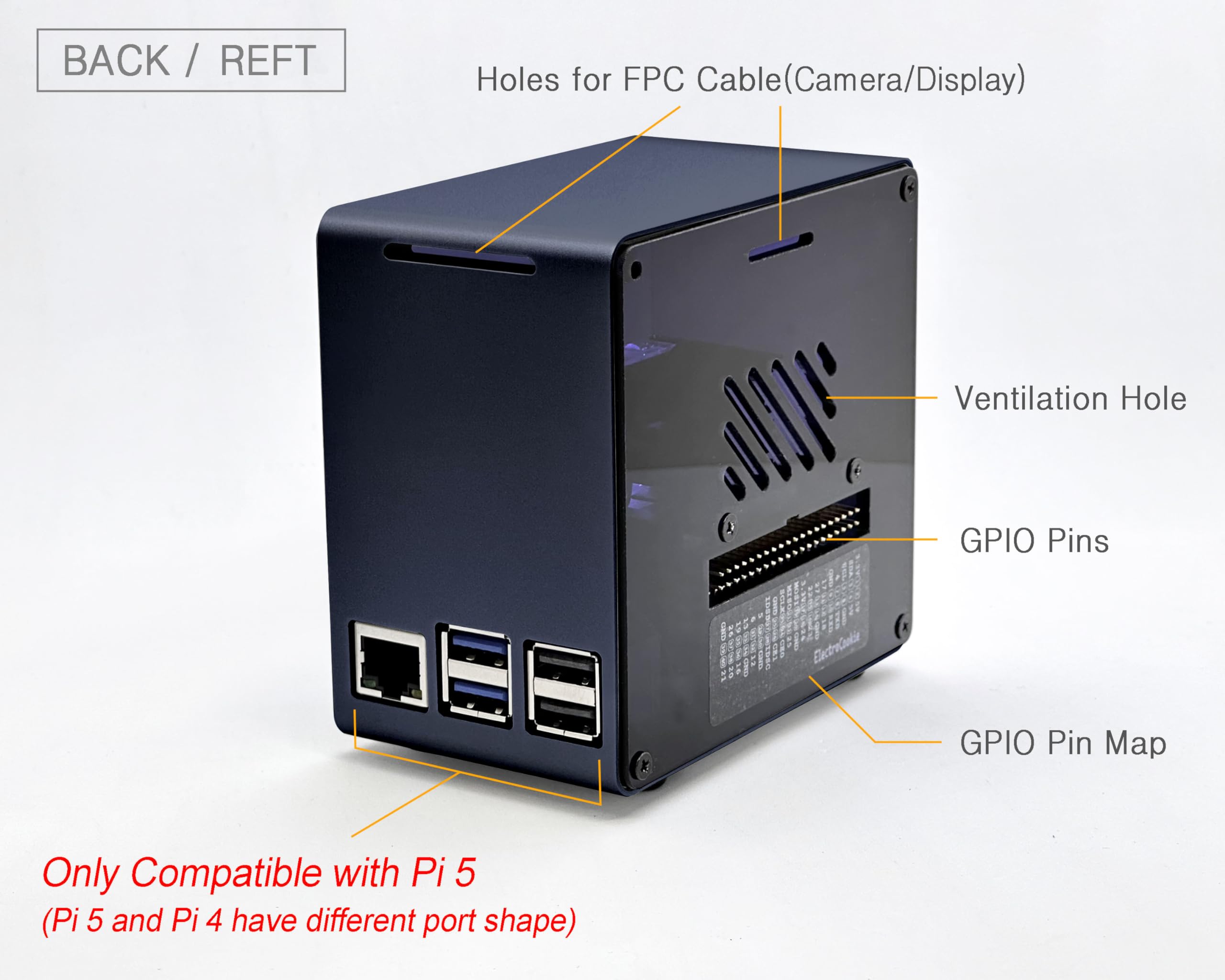 Electrocookie Raspberry Pi 5 Case, Aluminum Mini Tower Case With Cooling Fan And Color Changing Ambient Light (Blue)