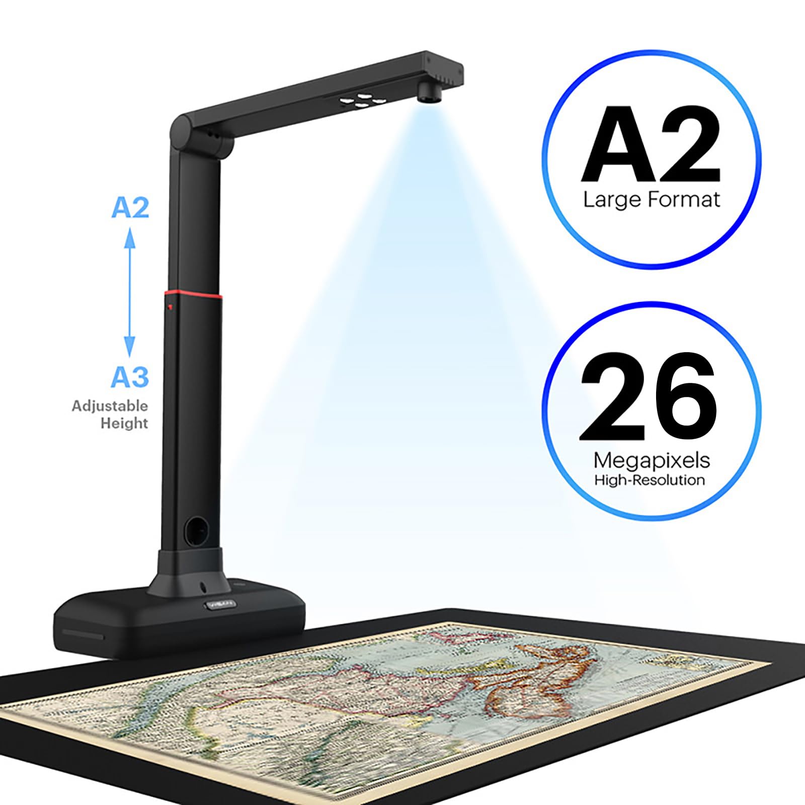 Viisan S21 Large Format Book & Document Scanner, Capture A2, 26Mp High Resolution, Auto Flatten & Fingerprint Removal Technologi