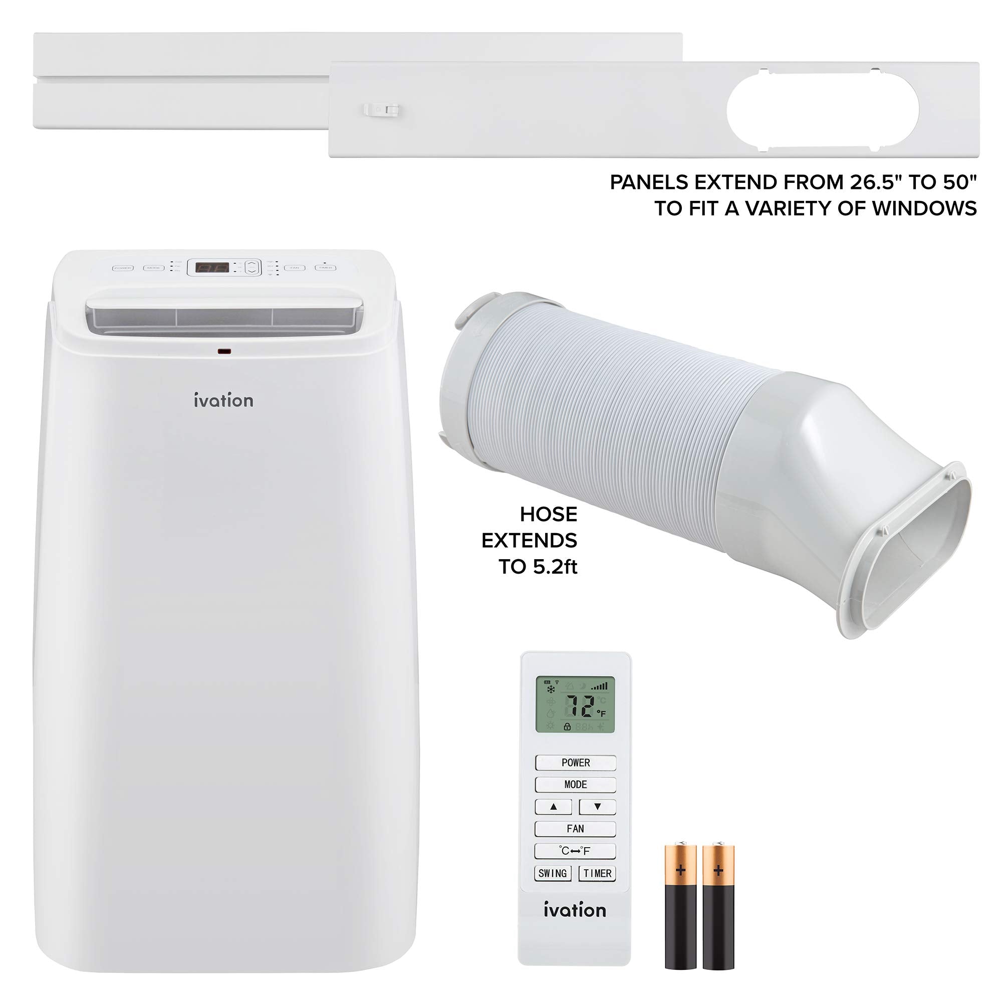 Ivation 12,000 Btu Portable Air Conditioner With Wi Fi For Rooms Up To 450 Sq Ft (8,000 Btu Sacc) 3 In 1 Smart App Control Cooling System, Dehumidifier And Fan With Remote, Exhaust Hose & Window Kit