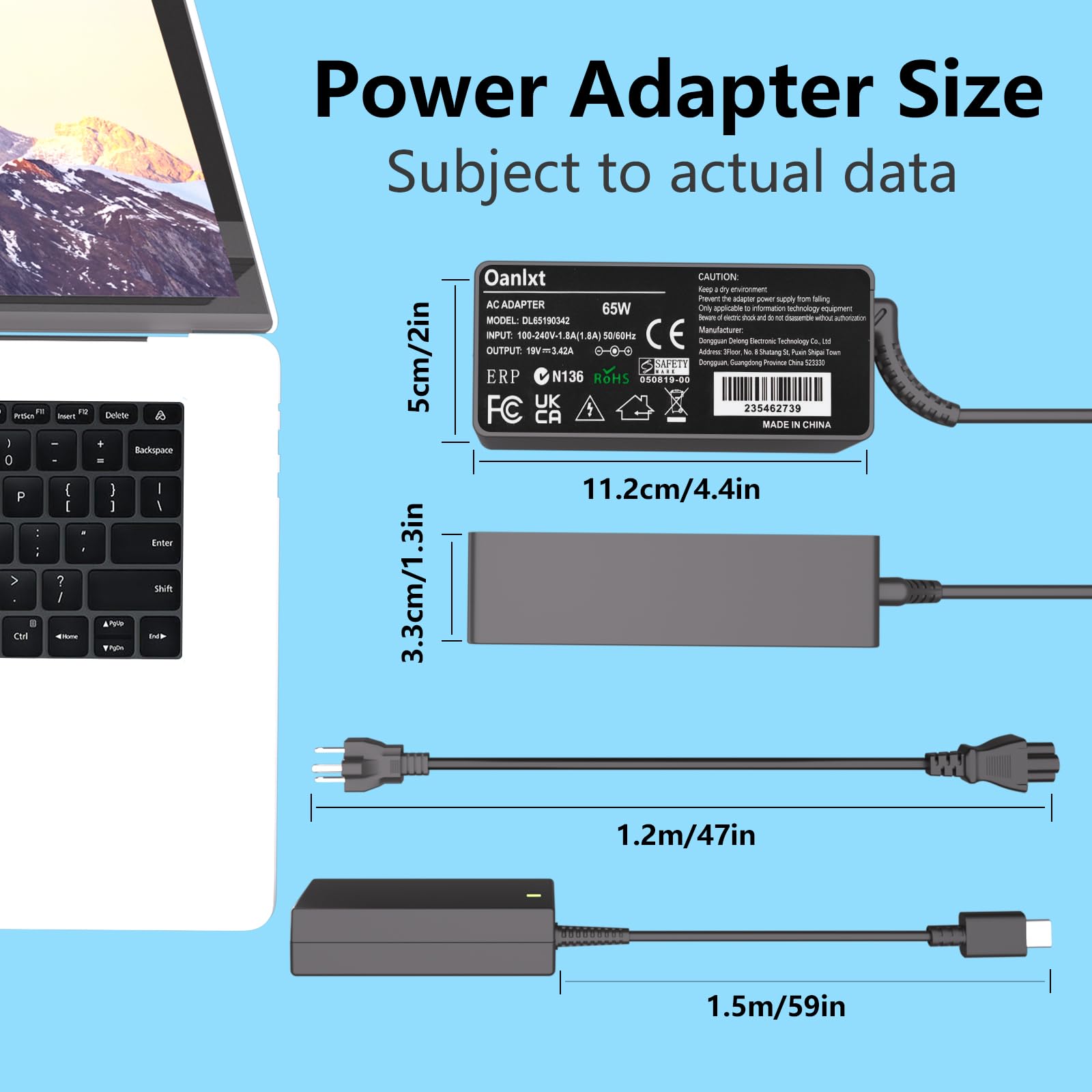 Oanlxt 20V 3.25A 65W Usb C Charger For Lg Gram 14'' 15'' 16'' 17'' Series Laptop Fit For Lg Gram 14Z90P 14Z90Q 15Z90P 15Z95P 16Z