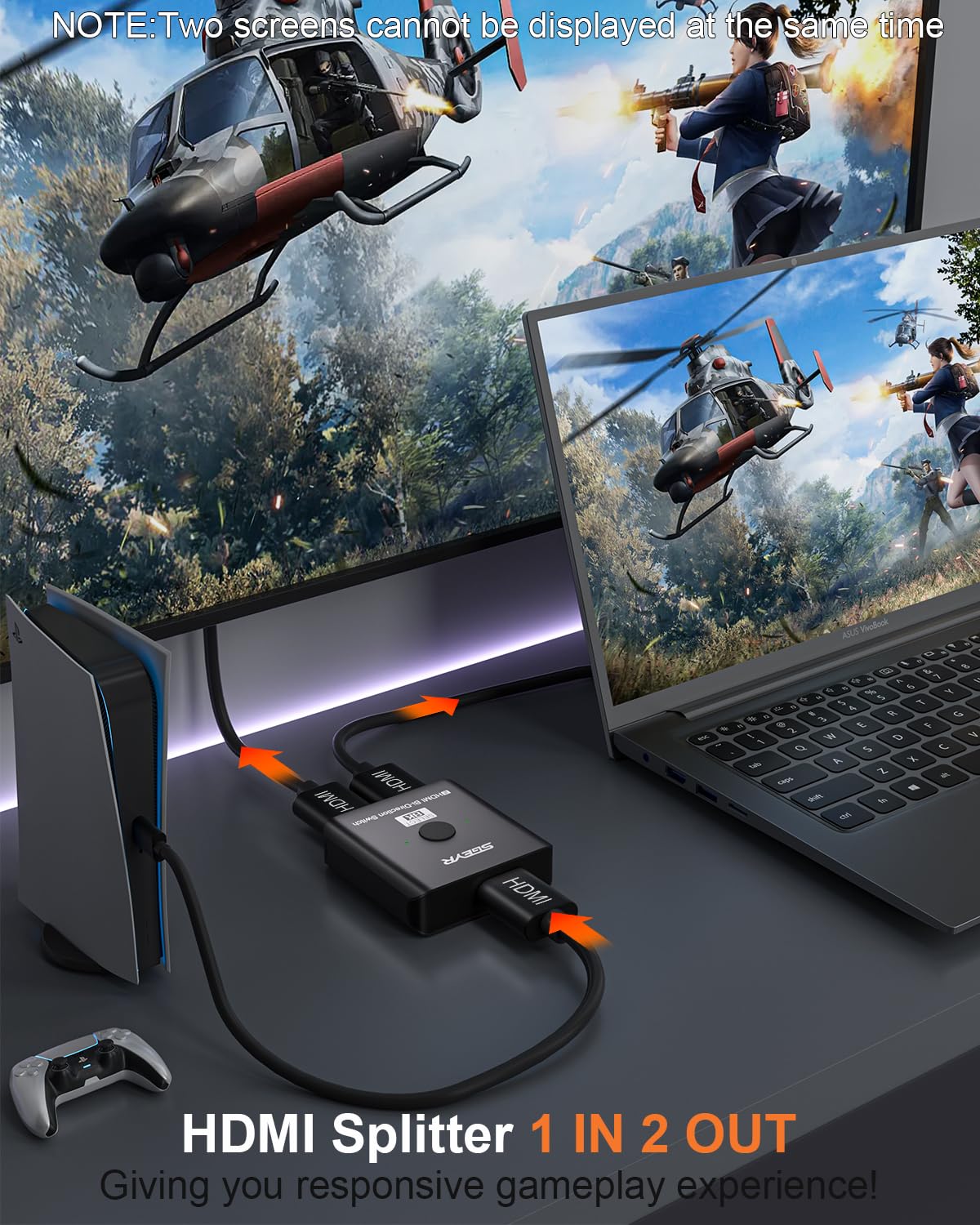 Sgeyr Hdmi Switch, 8K Hdmi Switcher 2 In 1 Out,Hdmi 2.1 Switch Selector,Aluminum Hdmi 2.1 Splitter Bi Directional Ultra Hd, Support 8K@60Hz,48Gbps, Compatible With Ps5/4,Xbox,Roku