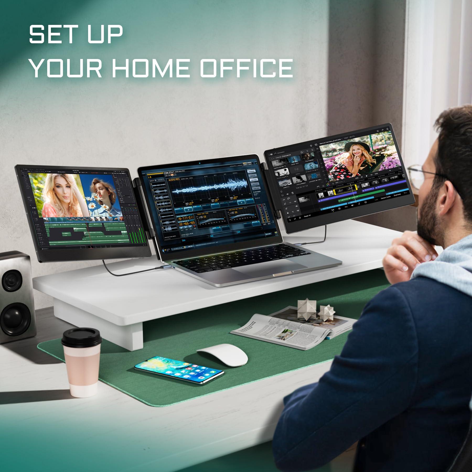 Teamgee 14.2'' Portable Monitor, Fhd Ips Laptop Screen Extender With 90 Foldable Stand/Dual Speakers, Hdmi/Usb A/Type C Plug And