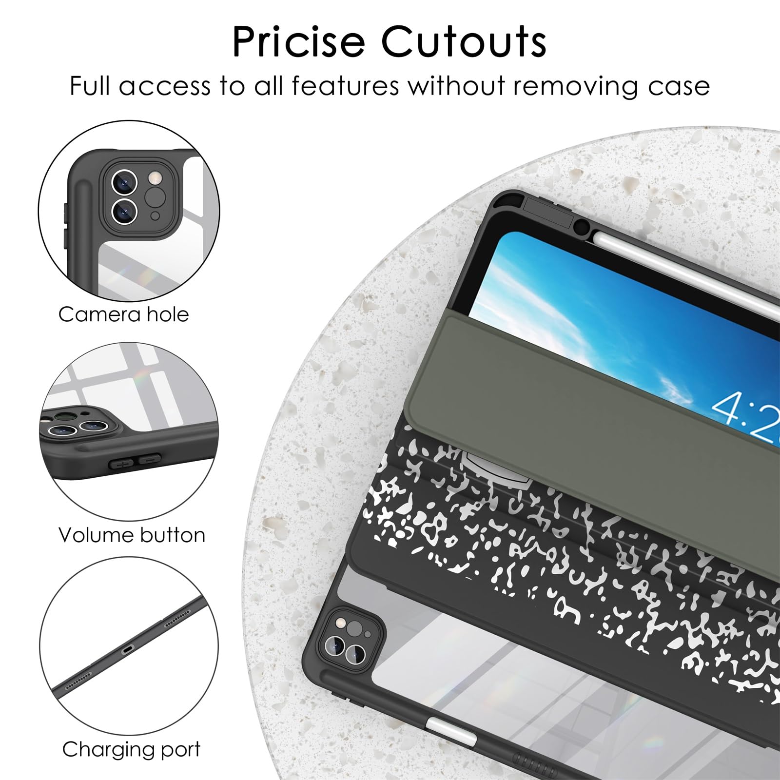 Soke Case For Ipad Air 13 M2 2024/Pro 12.9 (6Th/5Th/4Th Generation, 2022/2021/2020)   Pencil Holder+Auto Sleep/Wake+Camera Protection, Shockproof Back Cover For Ipad Pro 12.9 Inch,Book Black