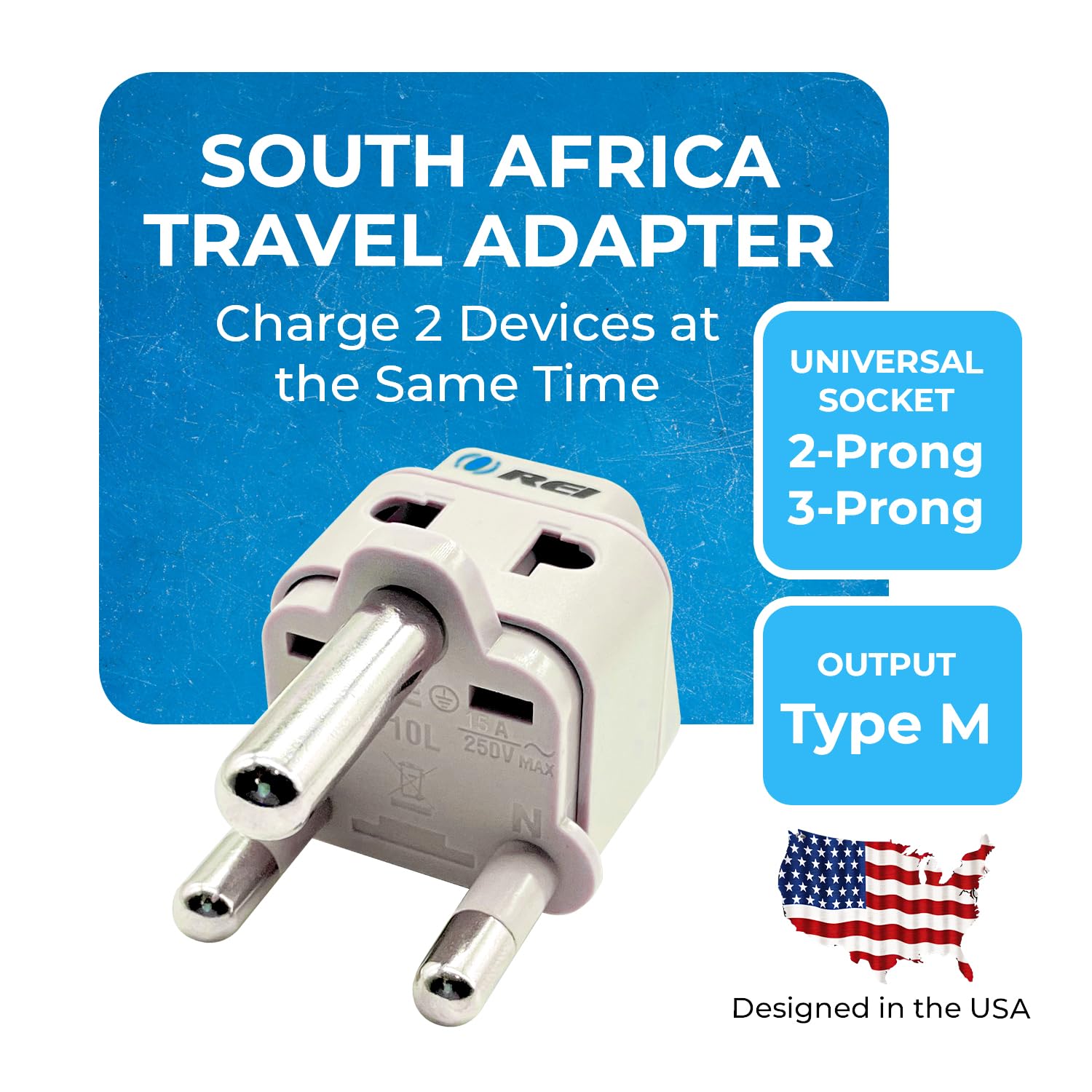 Orei Usa To South Africa, Botswana, Namibia & More (Type M) Travel Adapter Plug - 2 In 1 - Ce Certified - Rohs Compliant - 2 Pac
