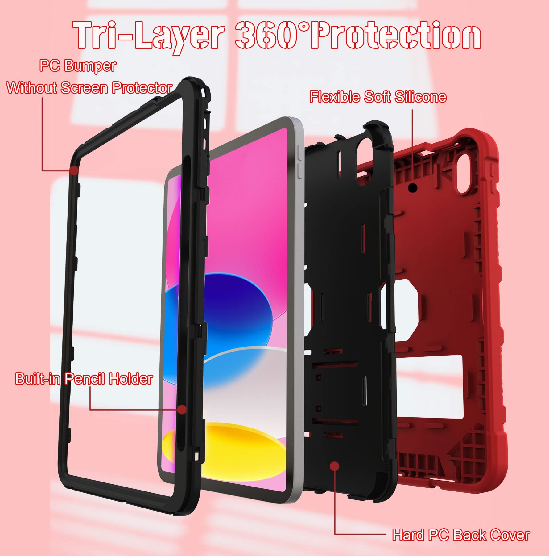 Rantice Ipad 10Th Generation Case 2022, 10.9 Inch Ipad Case With Pencil Holder, Ipad 10.9 Case With Kickstand, Hybrid Shockproof