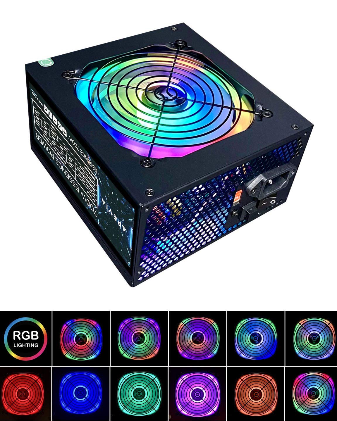Apevia Atx Es700 Rgb Essence 700W Atx Semi Modular Gaming Power Supply With Auto Thermally Controlled 120Mm Rgb Fan, 115/230V Sw