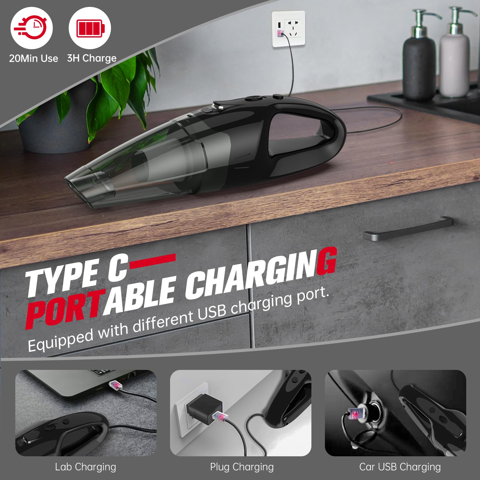 Bsrco Handheld Vacuum Cordless Rechargeable, Car Vacuum With Led, Usb Charge, 1.65Lbs, Hand Vacuums For Car/Home/Pet