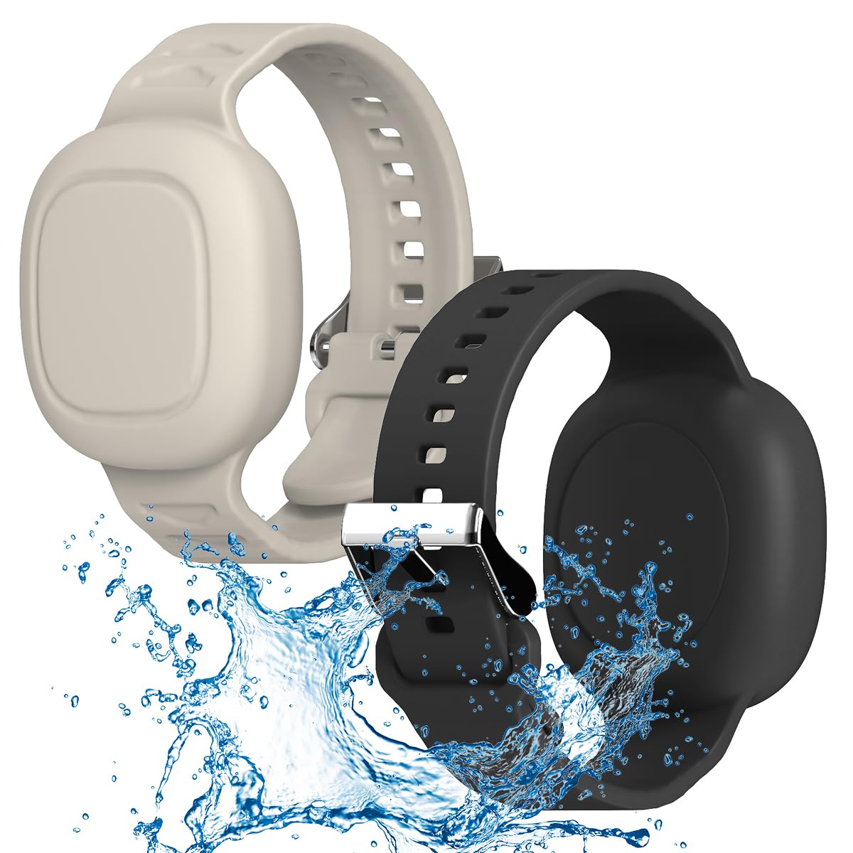 [2 Pack] Silicone Case For Tile Mate Waterproof, Kids Wristband Tile Mate Holder Case Cover Compatible With Tile Mate (2022), Adjustable Hidden Tile Mate Bracelet For Kids/Teen/Elderly (Black+Oatmeal)