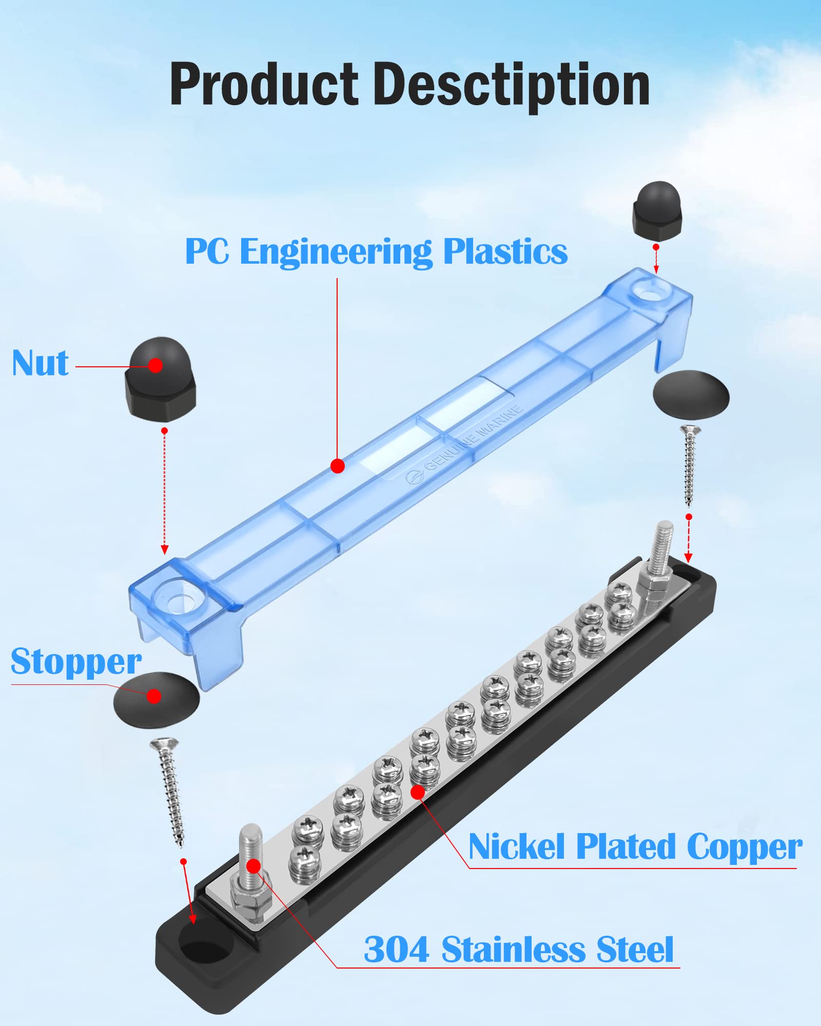 Lenkrad 20 Power/Ground Distribution Block Bus Bar, Marine Bus Bar, 150 Amp Battery Terminal Distribution Block For Automotive A