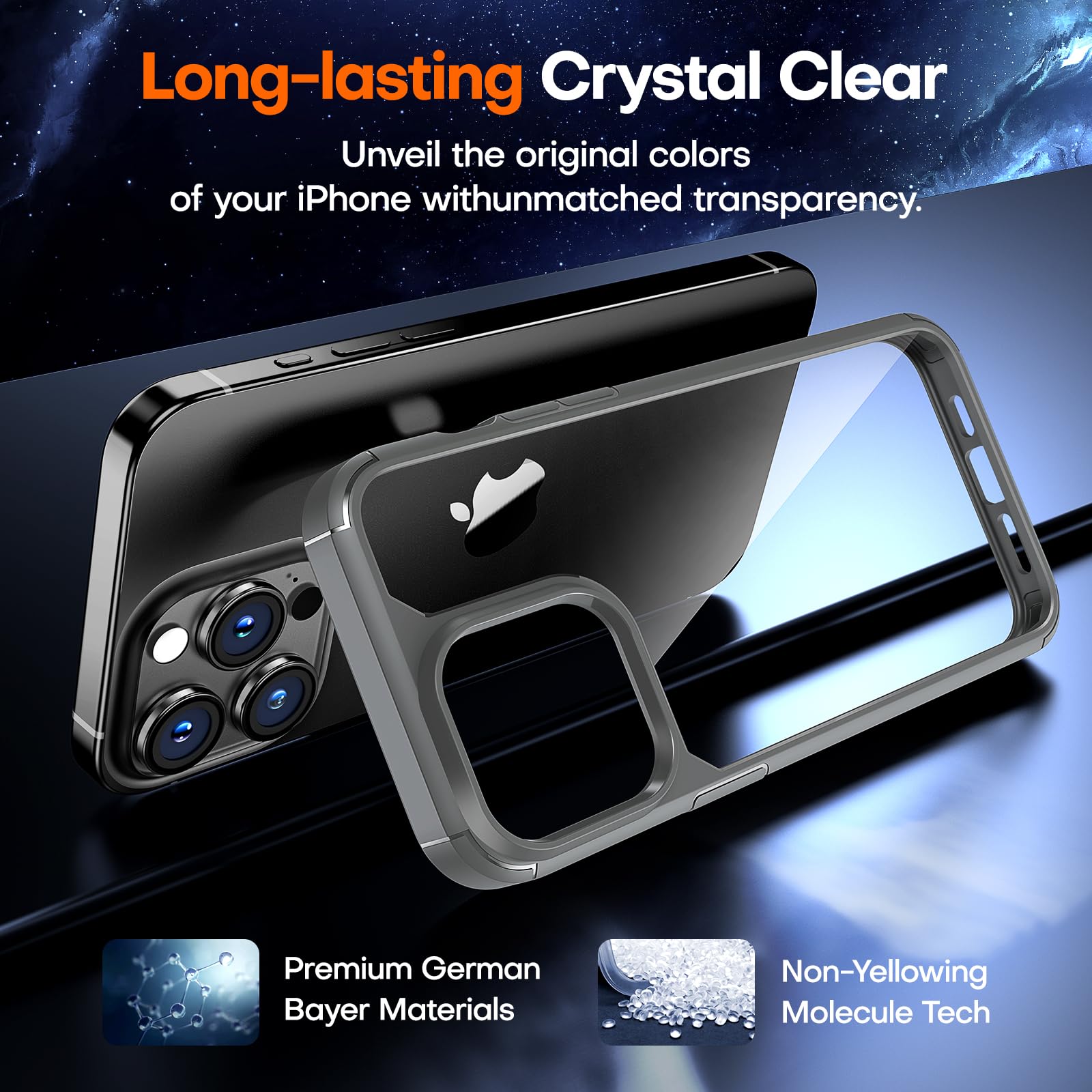 Tauri 5 In 1 For Iphone 15 Pro Case, [Not Yellowing] With 2X Screen Protector + 2X Camera Lens Protector, [Military Grade Drop P