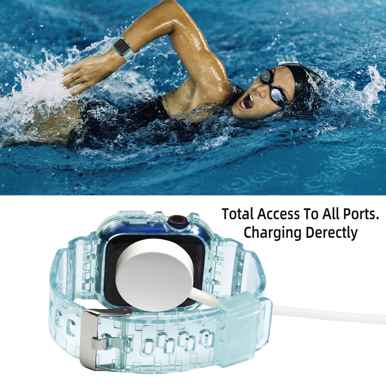 Blingbrione Band Compatible Apple Watch Strap With Case 45Mm/42Mm/44Mm,Silicone Soft Sport Loop Jelly Clear Wristband Women Man