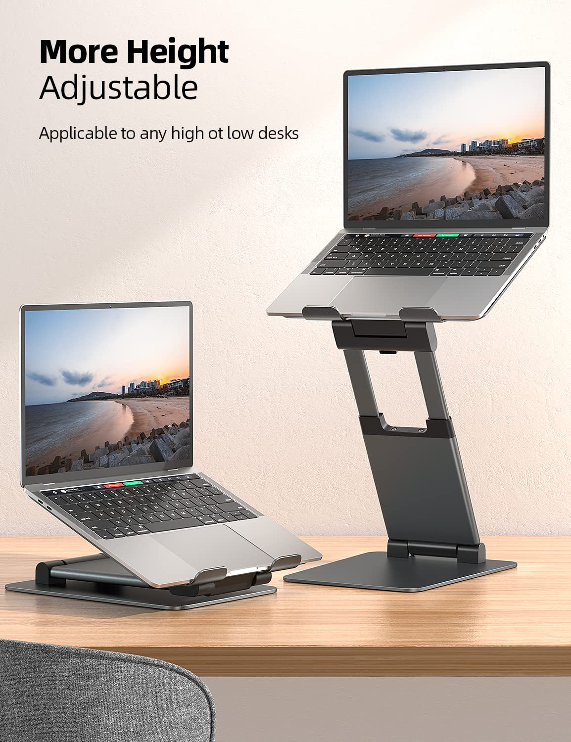 Nulaxy Height Adjustable Laptop Stand For Desk, Dual Foldable Aluminum Computer Riser, Pull Out Design Ergonomic Sit To Notebook Holder Convertor, Compatible With All 10 17' Laptops, Tablets, Gray