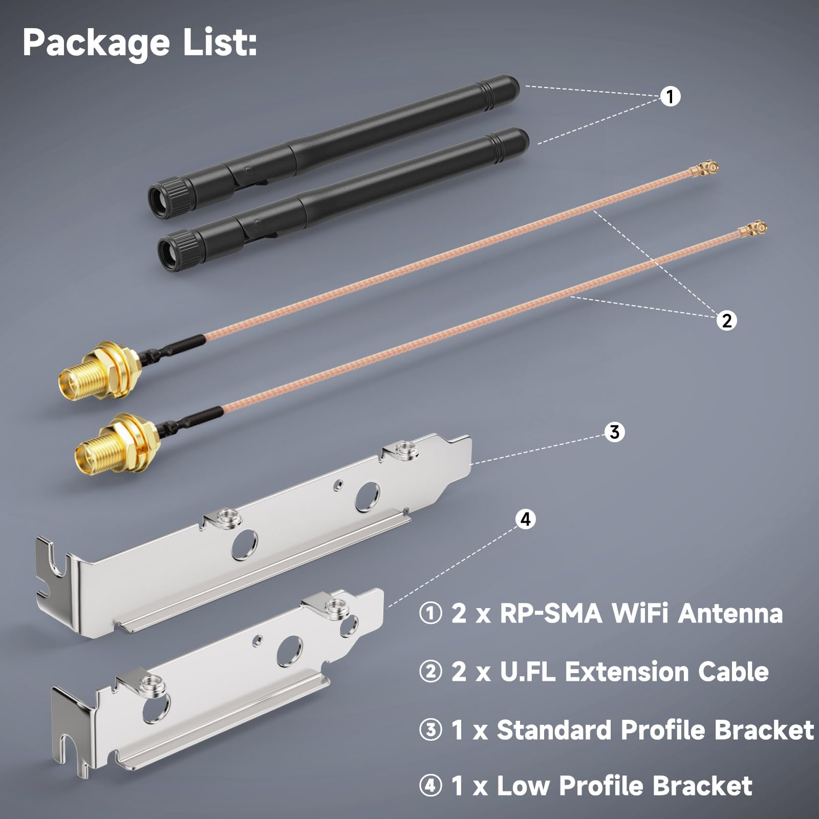 Bingfu Dual Band Wifi Antenna 2.4Ghz 5Ghz 5.8Ghz 3Dbi Mimo Rp Sma Male + 2 X 7.87 Inch U.Fl To Rp Sma Cable + Pcie Slot Bracket