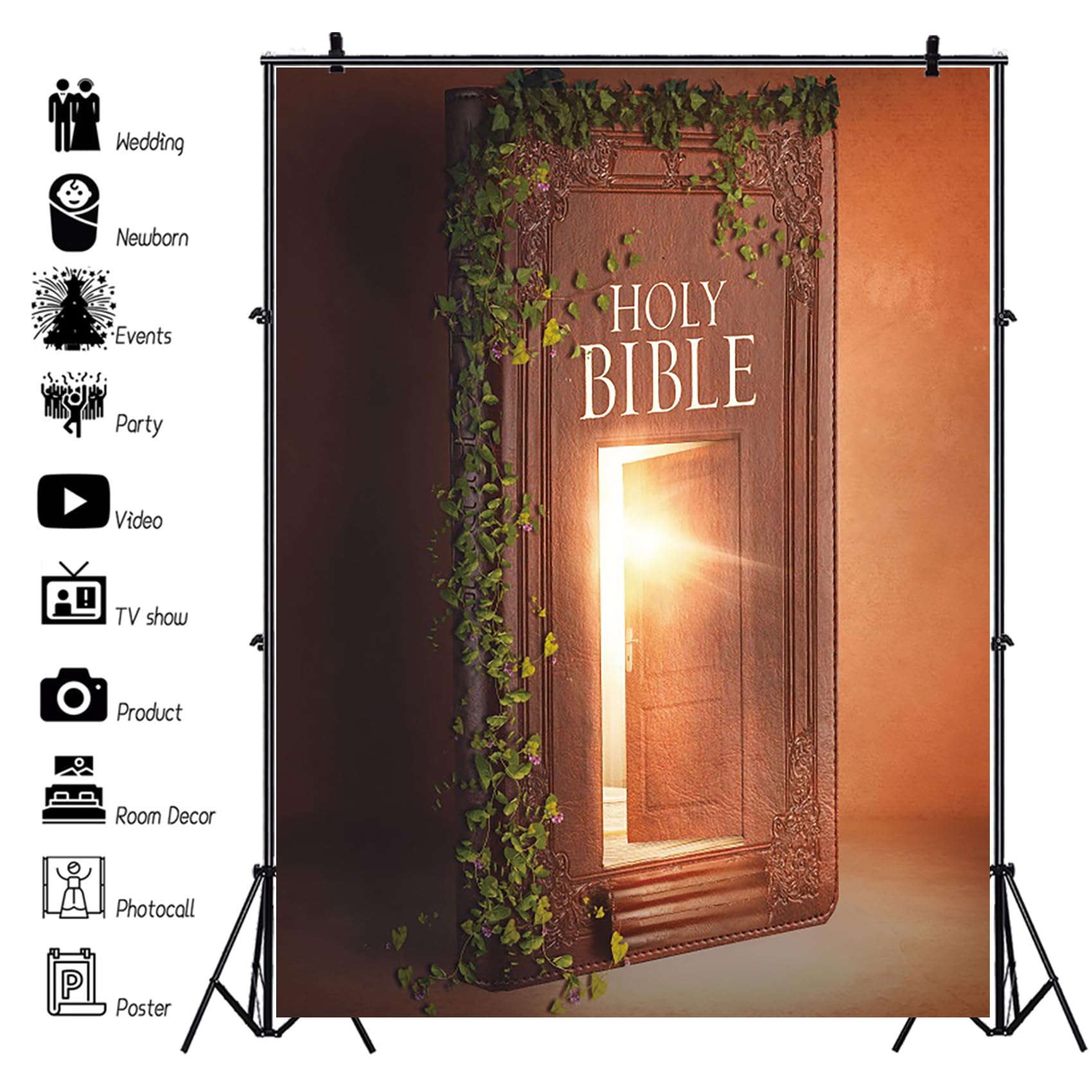 Renaiss 6X8Ft Holy Bible Backdrop For Photoshoot Kids Christ Portrait Scripture Holy Light Door To Heaven Photography Background
