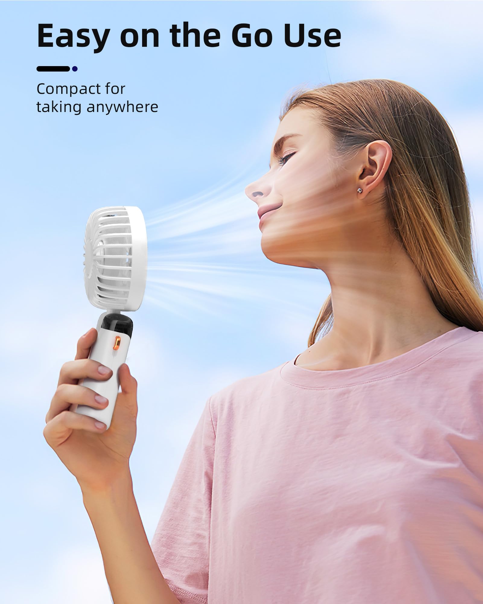 Koonie Portable Handheld Fan, Battery Operated Fan With Base, 8 Hours, Digital Display, 5 Speeds, 90 Ajustable, Rechargeable Min