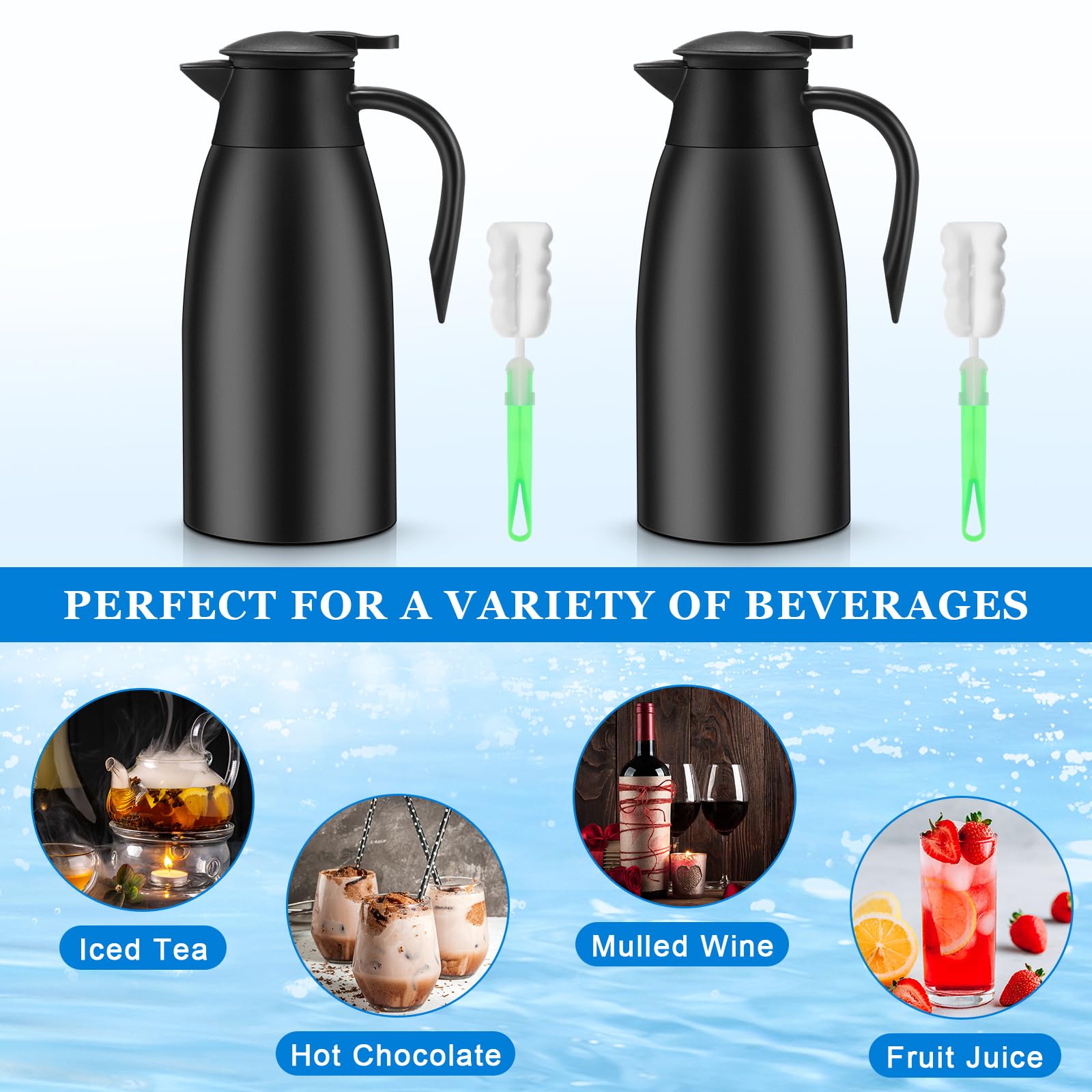 Uiifan 2 Pcs 68Oz Thermal Coffee Carafe Insulated Stainless Steel Thermal Coffee Carafe Double Walled Vacuum Flask Coffee Carafe