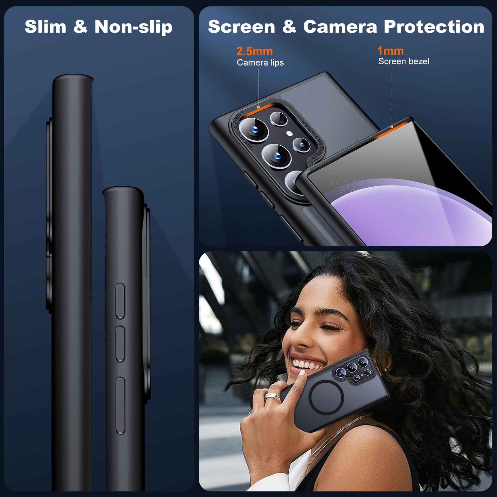 Jame For Samsung Galaxy S23 Ultra Case, Compatible With Magsafe, Transparent Matte Slim Case For Samsung S23 Ultra Case, Militar