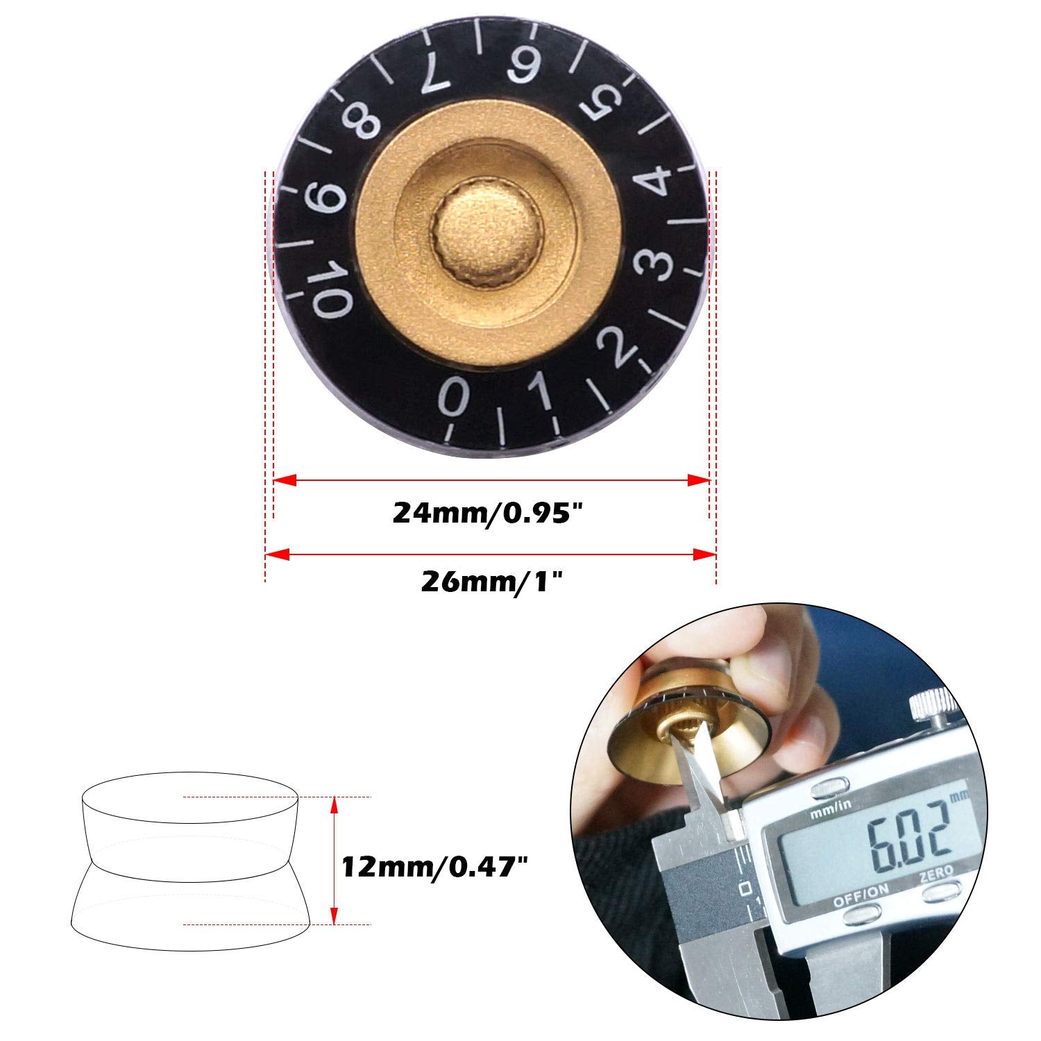 Taiss 4Pcs Guitar Knobs,Amber Top Hat Knobs Electric Guitar Bass Speed Control Knobs Volume Tone Control Knobs Fits 6Mm/0.24 ''