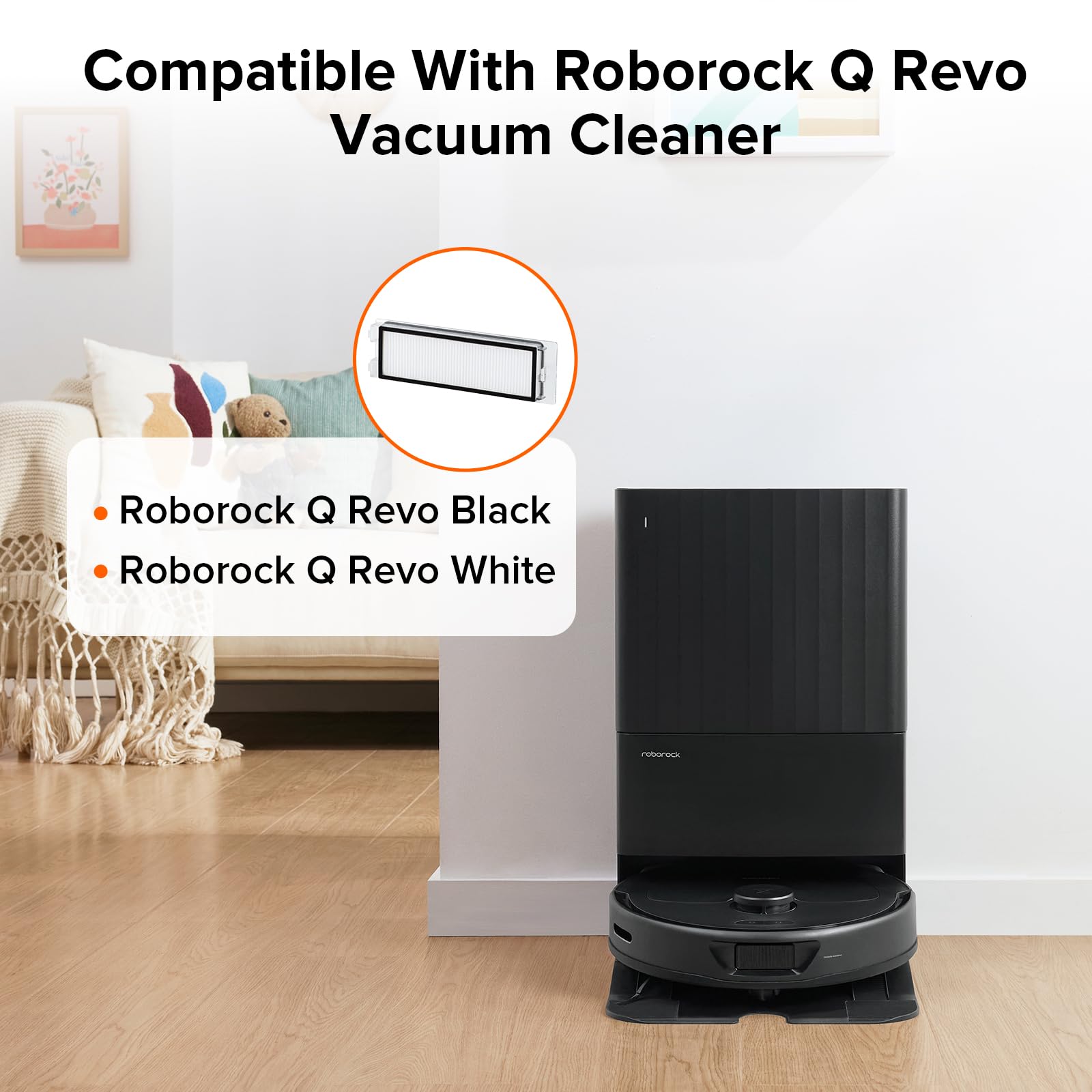 Roborock 2 Pack Washable Filter For Q Revo Robot Vacuum Cleaners, High Efficiency Filters Replacement Parts