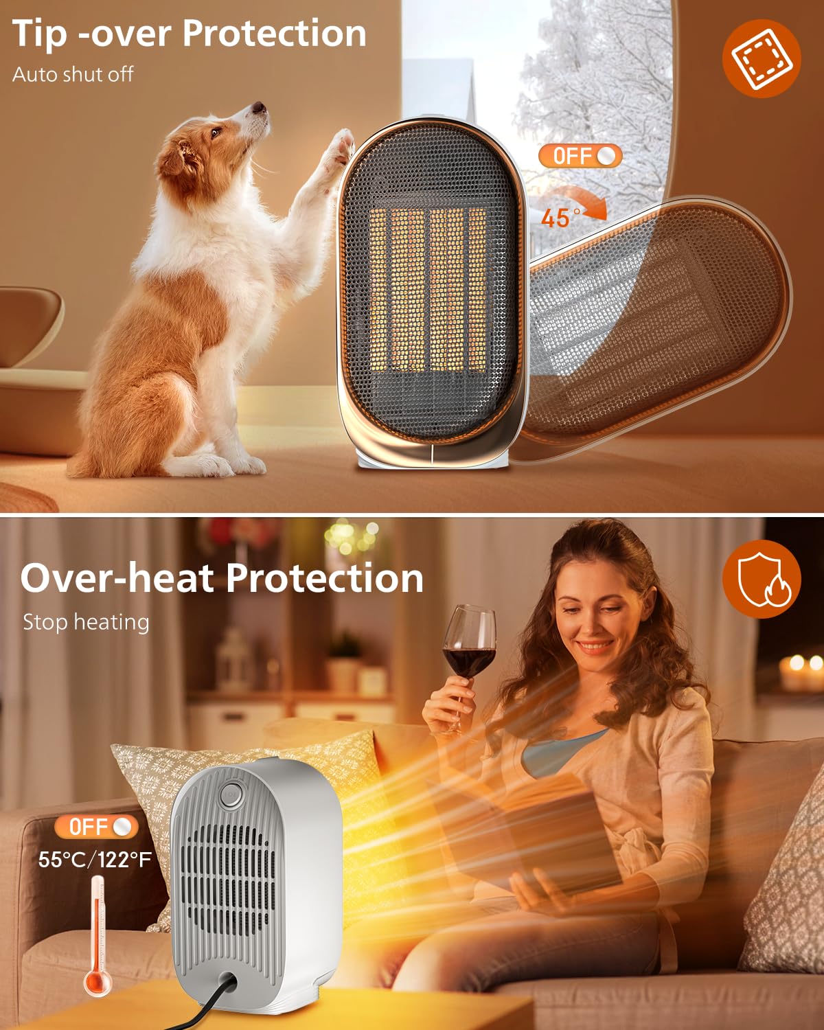Qqt Space Heater,Portable Mini Energy Efficient Space Heaters For Indoor Use,2 Speed Portable Heater Fan For Office With Adjusta