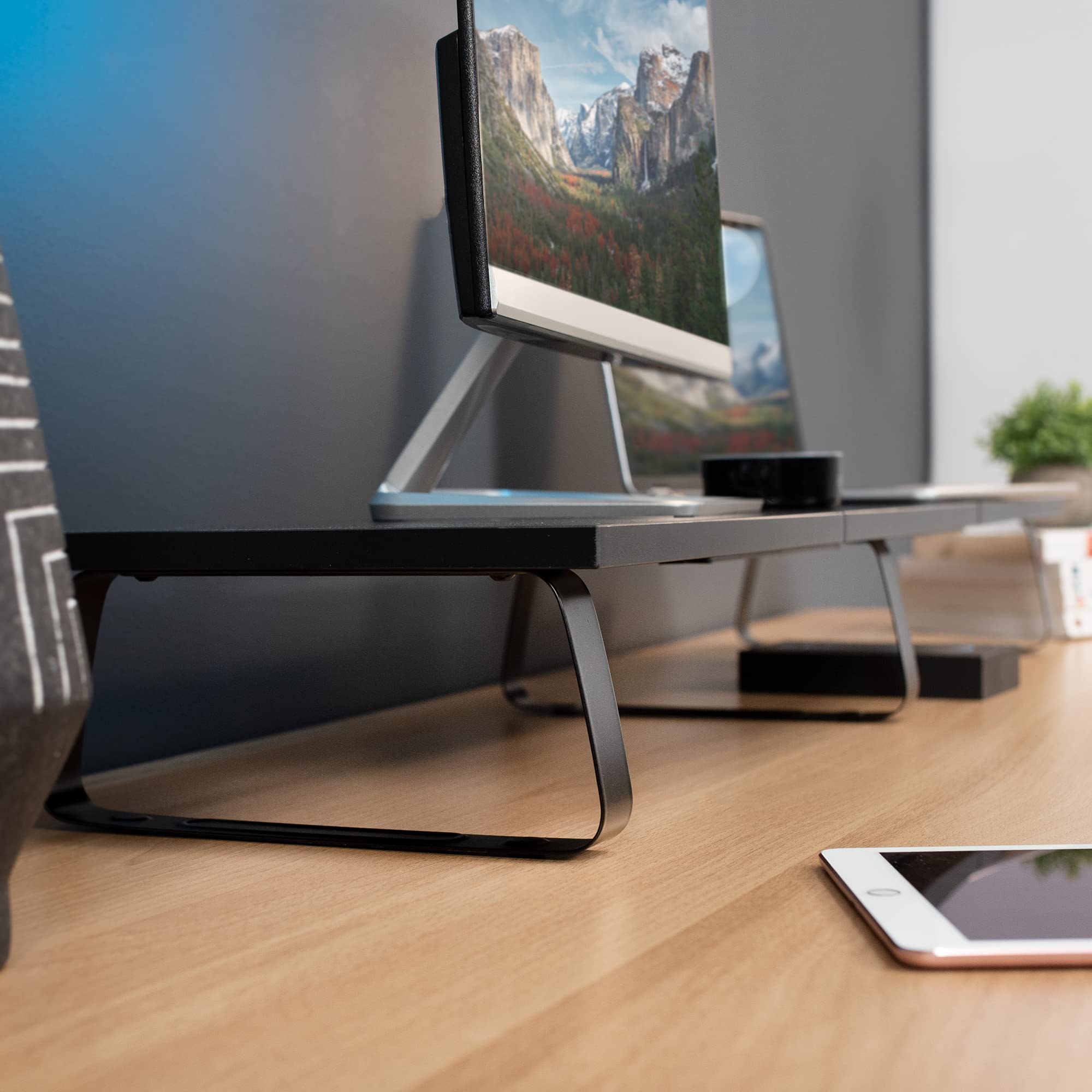 Vivo 39 Inch Extra Long Monitor Stand, Wood & Steel Desktop Riser, Dual Screen, Tv, Keyboard, Laptop, Ergonomic Desk And Tableto