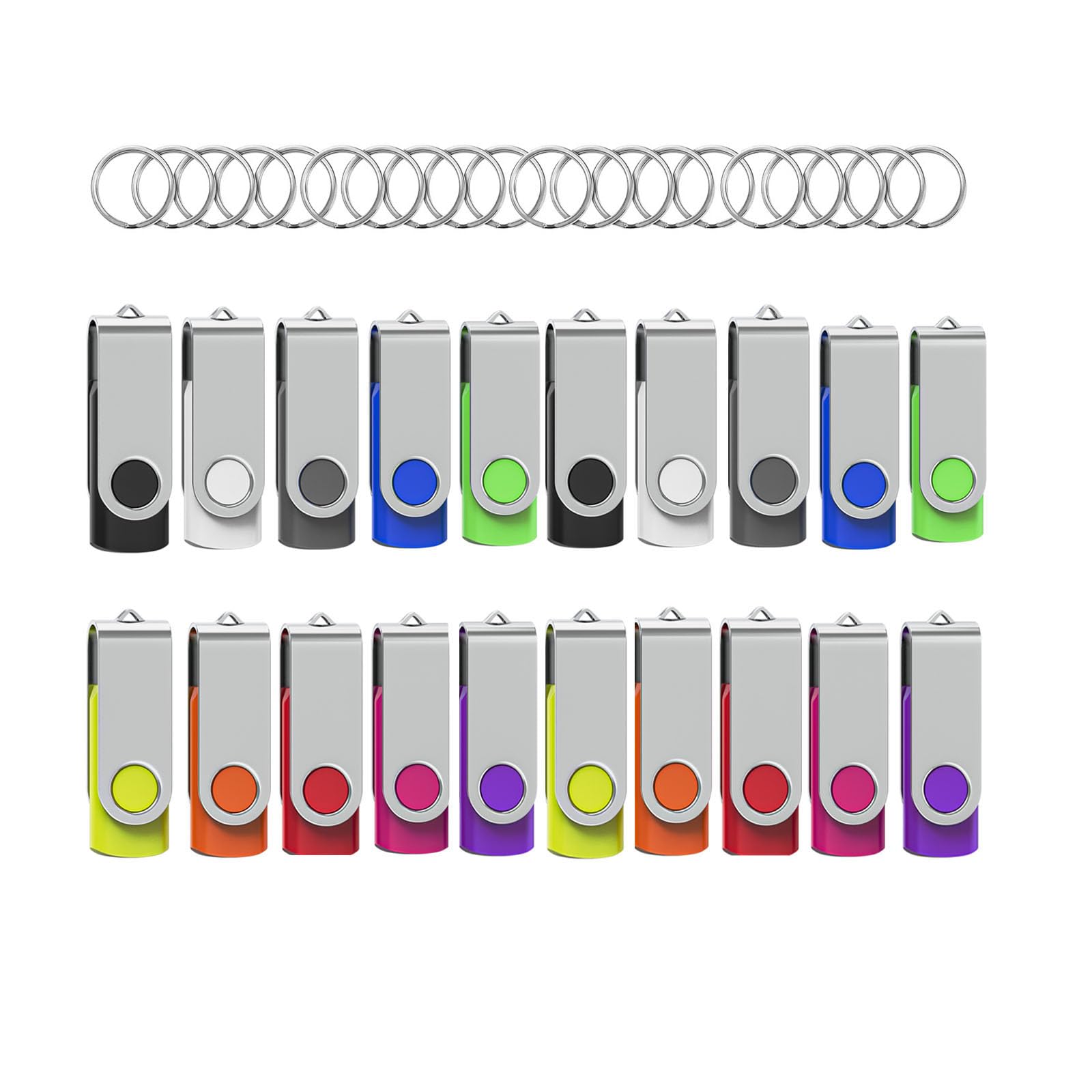 Flash Drives 128Mb 20 Pack With Keychains, Wooolken Swivel Usb 2.0 Thumb Drives Bulk Usb Drive Memory Stick Usb Stick Pack (Mixc