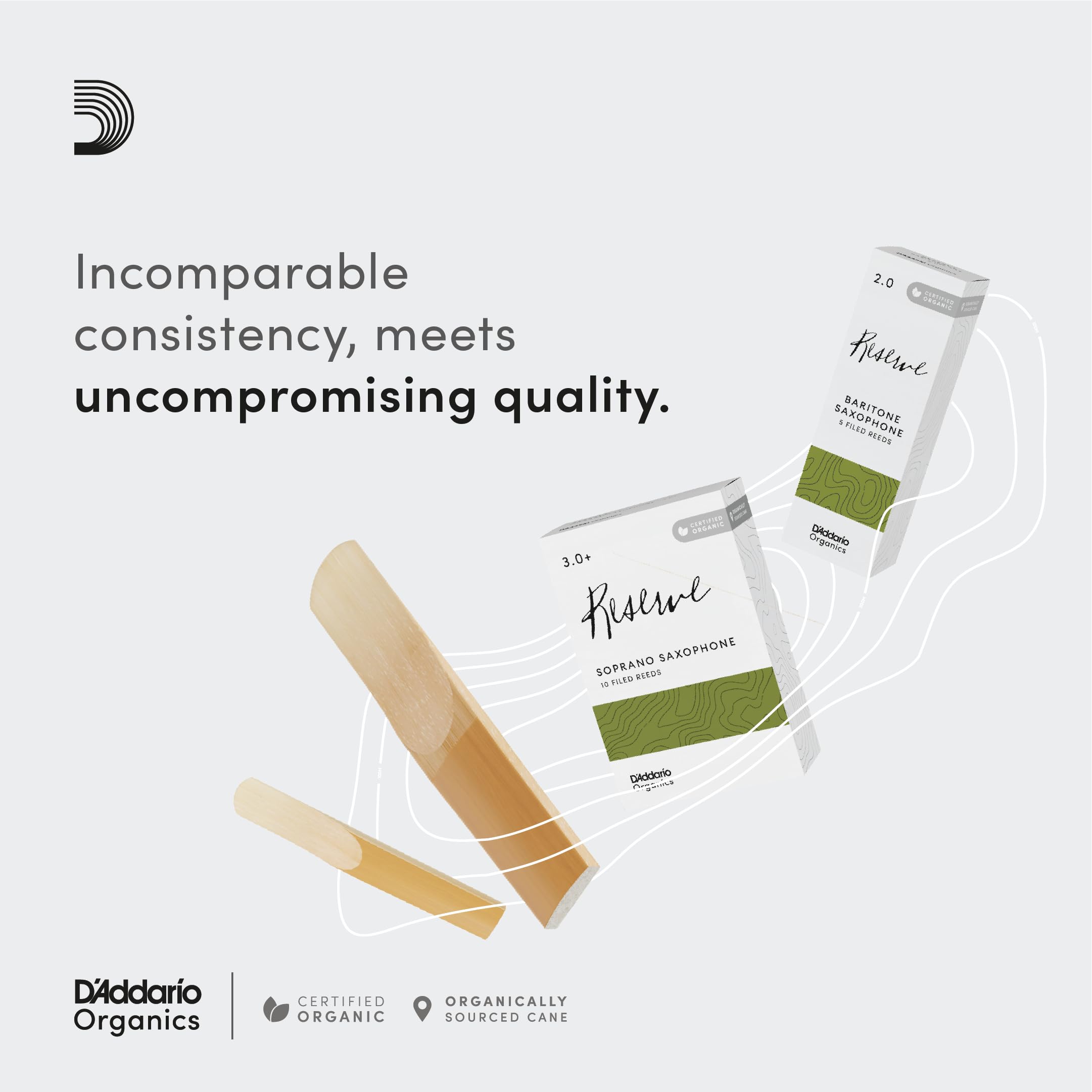 D'Addario Organic Reserve Alto Saxophone Reeds, Strength 3.0, Individually Sealed, 25 Pack