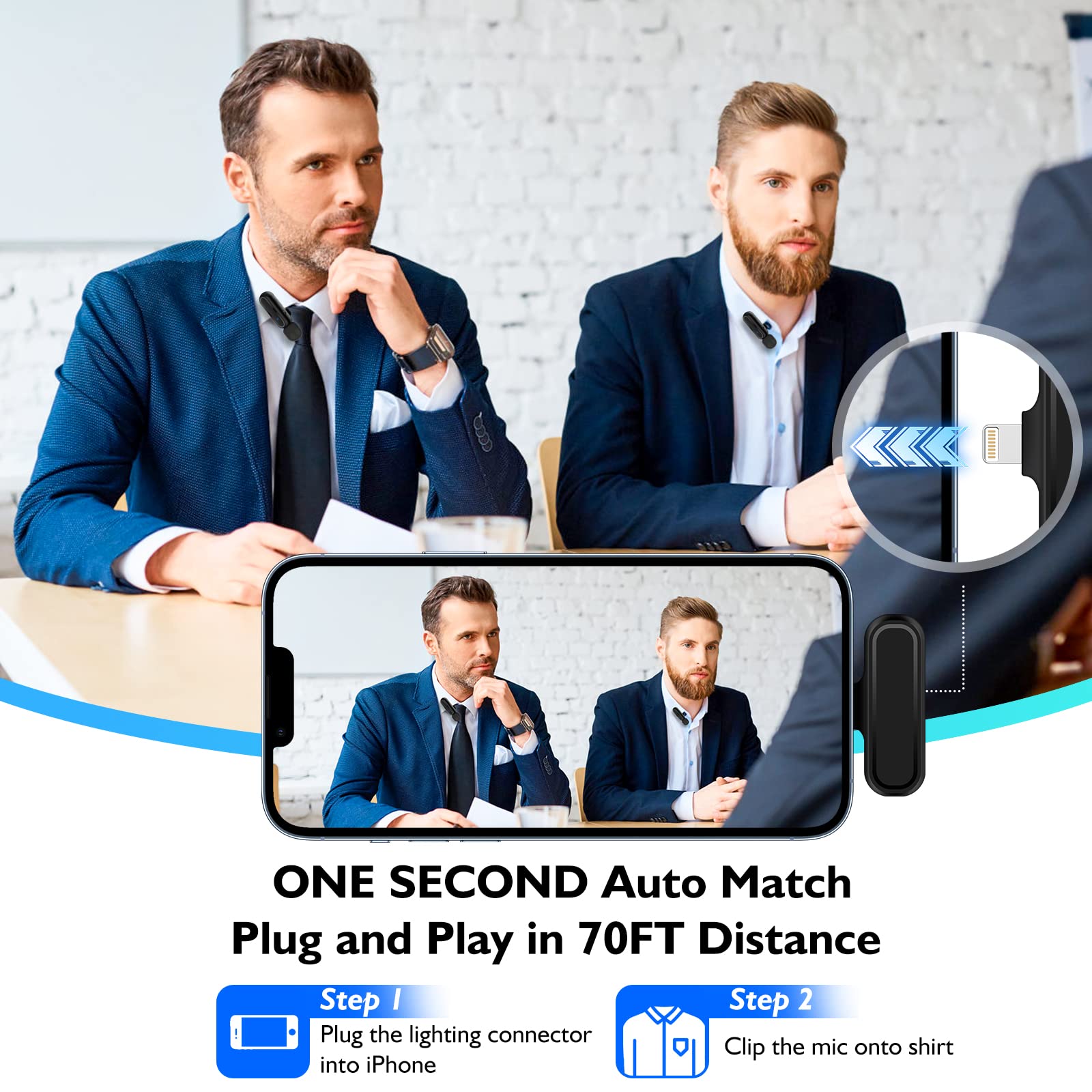 Ecomxia 2 Pack Wireless Lavalier Microphone For Iphone Ipad With Charging Case 7H Clip On Lapel Microphone Wireless For Video Re