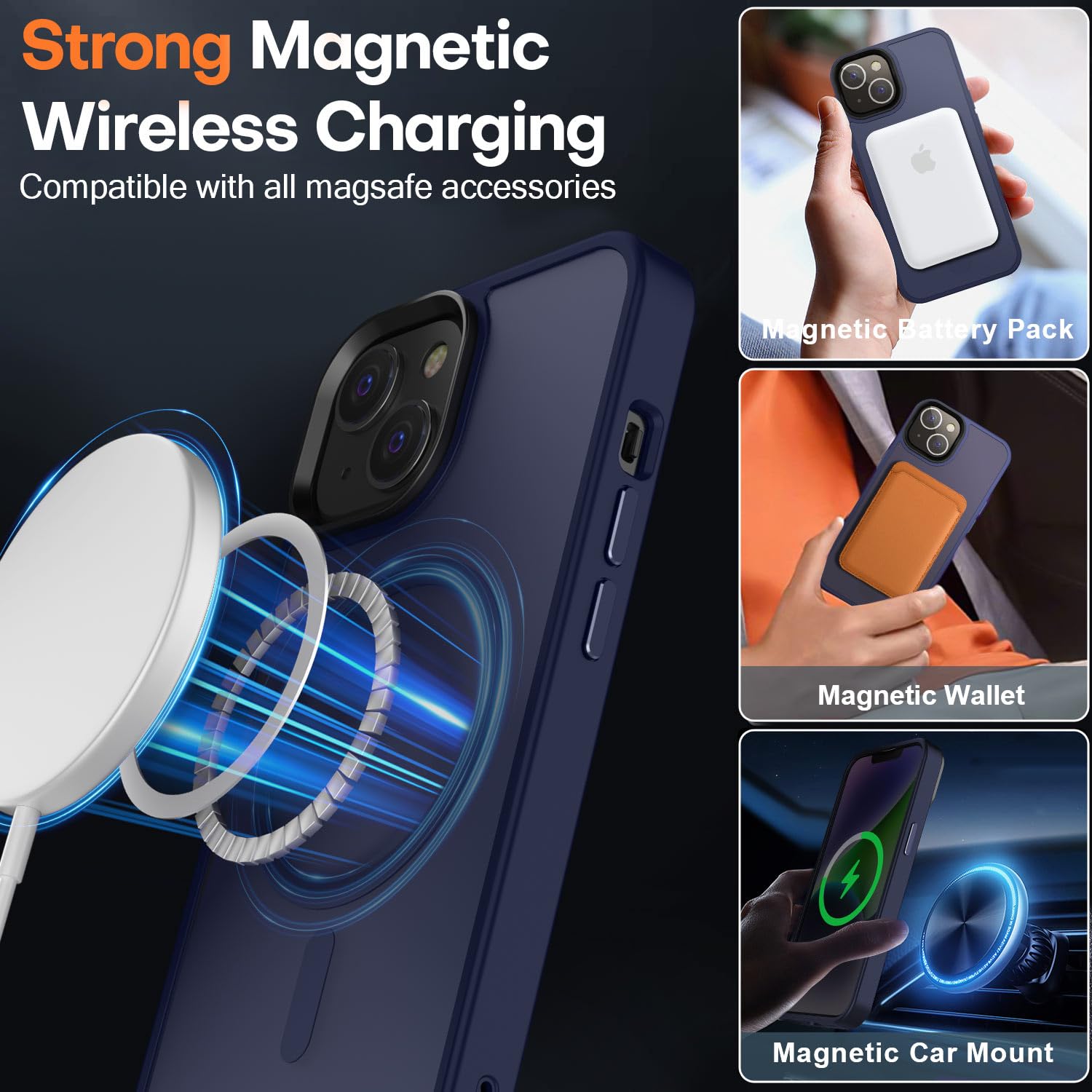 Chezeal Compatible With Iphone 14/13 Case [Compatible With Magsafe & Military Grade Protection] Slim Magnetic Translucent Matte