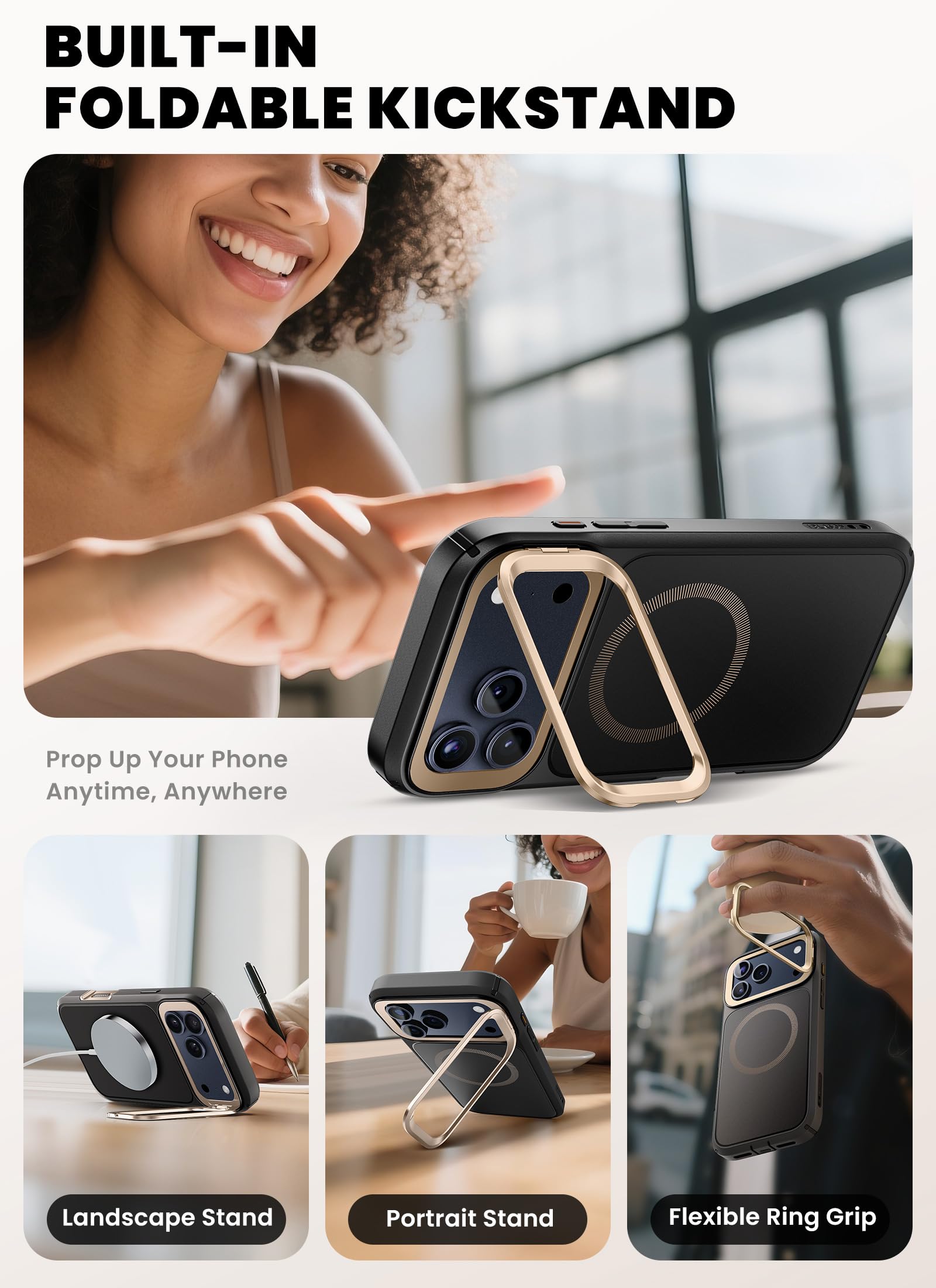 I-Blason Ares For Iphone 17 Pro Max Case With Stand [9H Tempered Glass Screen Protector][Magsafe Compatible] [Camera Capture But