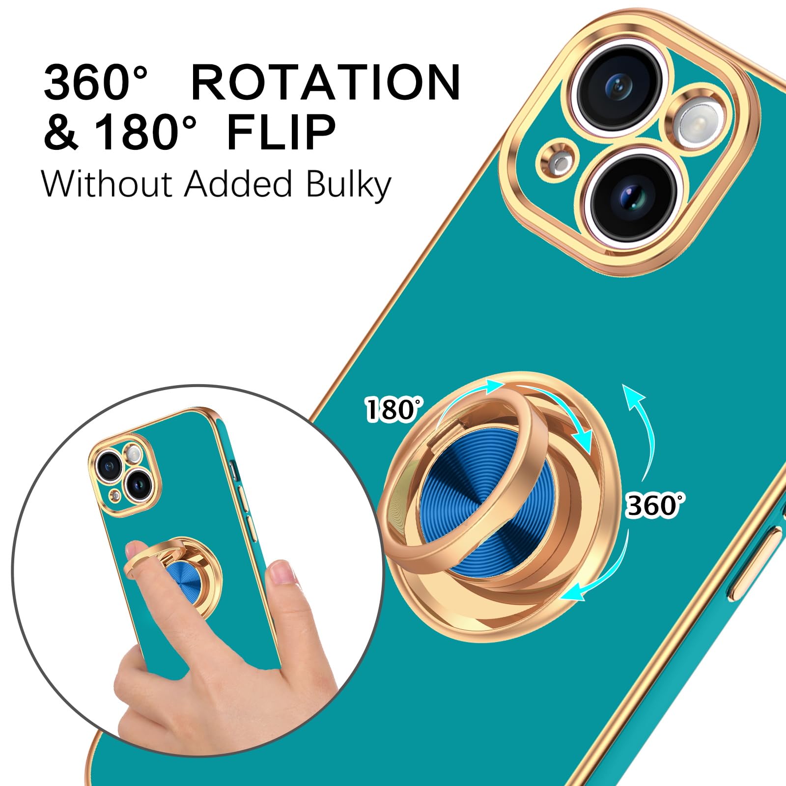 Bentoben Compatible With Iphone 15 Case, Phone Case Iphone 15, Slim Fit 360 Ring Holder Shockproof Kickstand Magnetic Car Mount