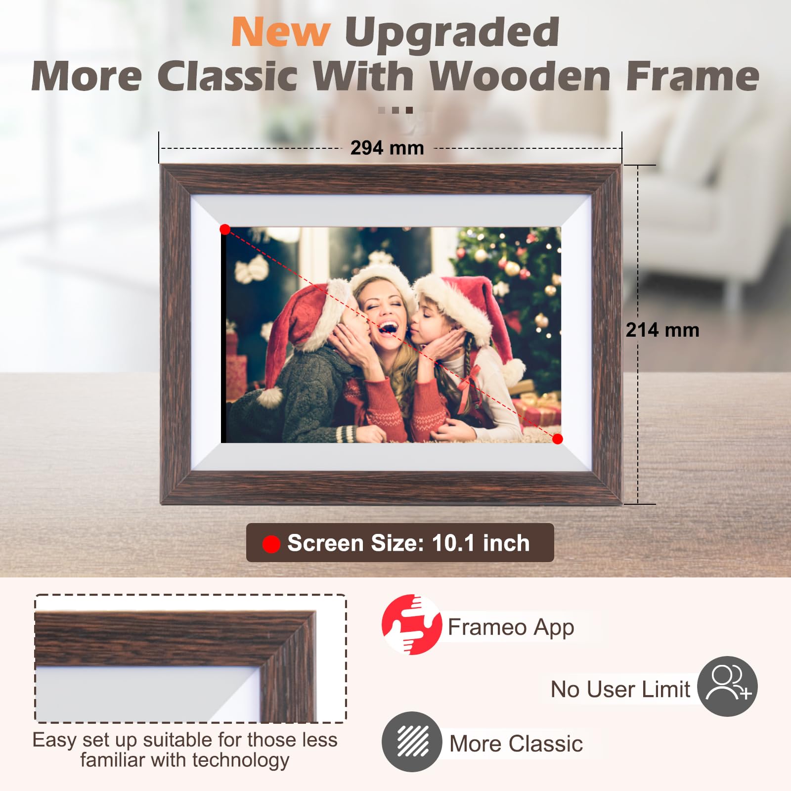 Frameo Digital Picture Frame Wifi 10.1Inch Digital Photo Frame,Electronic Photo Frame Load From Phone,1280X800 Ips Touch Screen