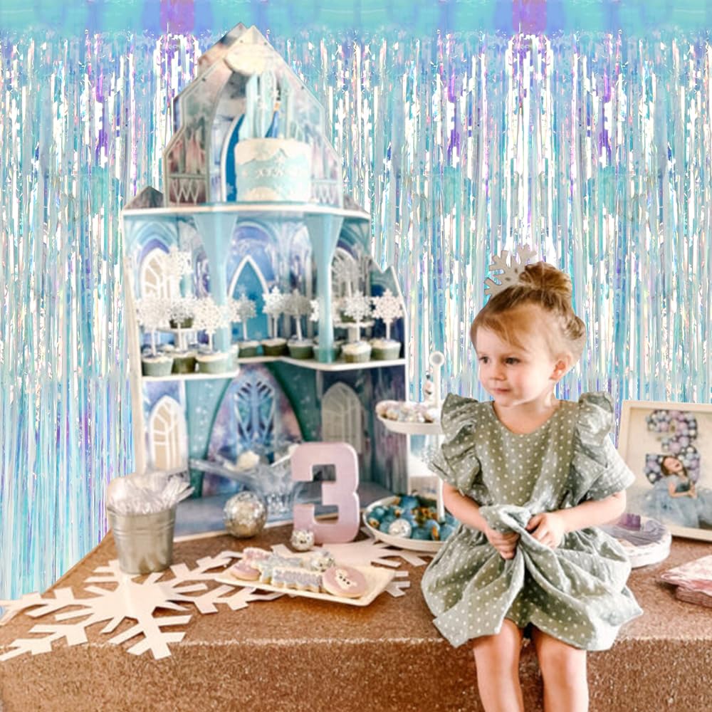 Beishida 2 Pcs Door Streamers Curtain Iridescent Streamers Baby Shower Party Streamers Backdrop Party Decorations Wall Backgroun