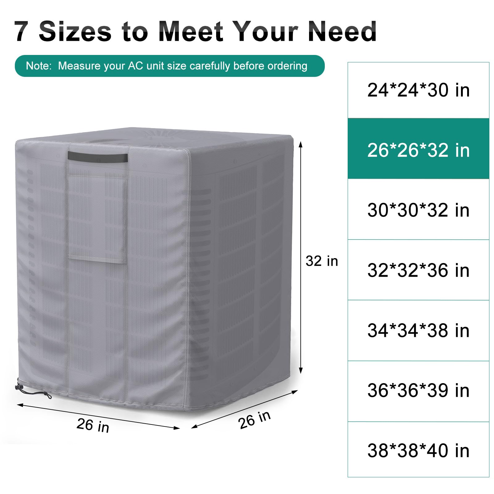 Brosyda Central Large Air Conditioner Cover For Outside Units, Waterproof & Windproof Outdoor Ac Units Cover Gray (26''X26''X32'