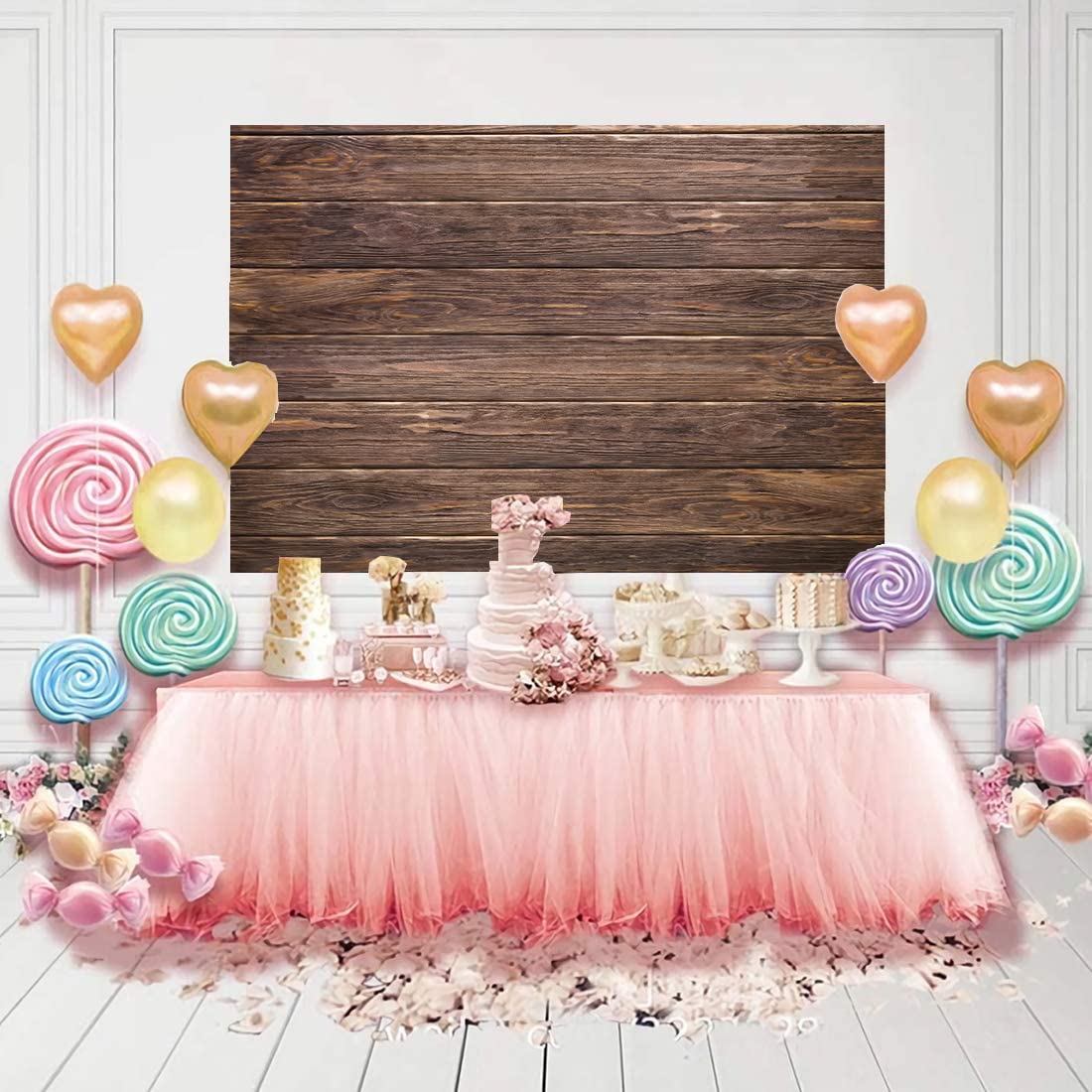 Lywygg 8X6Ft Thin Vinyl Brown Wood Backdrop Photographers Retro Wood Wall Background Cloth Seamless Cp 19 0806