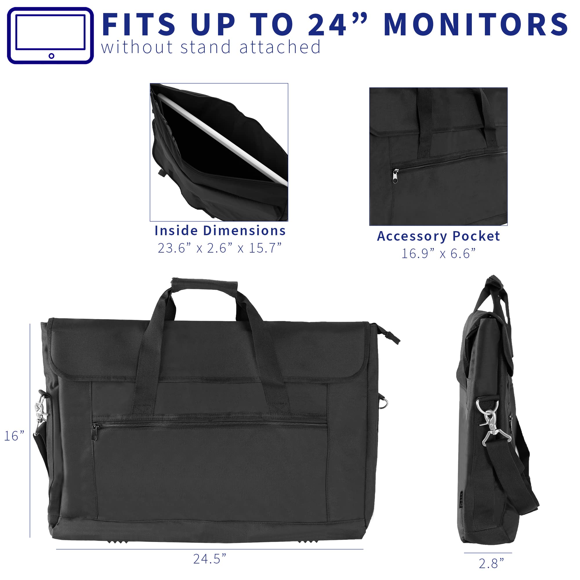 Vivo Carrying Case For Up To 24 Inch Computer Monitors, Padded Travel Bag With Front Accessory Pocket, Removable Shoulder Strap,