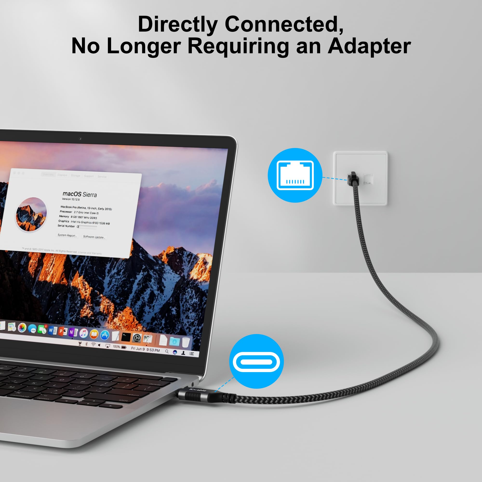 Usb C To Ethernet Cable 2Ft, Type C To Rj45 Cord, Directly Connected, Gigabit Lan Network, Thunderbolt 3/4 Compatible, For Macbo