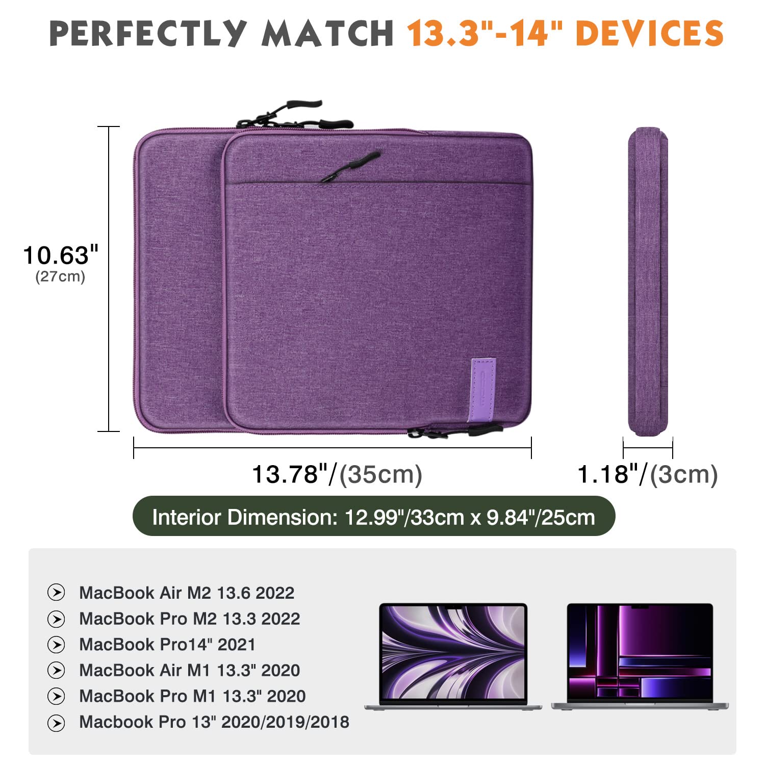 MoKo Laptop Sleeve Bag for 13.3 14 Inch, Notebook Carrying Case with Pocket Fits New MacBook Pro M3/M2 14' /13' M2/M1 Pro/M1 Max 14.2 2023 2021/Air 13.6' M2 2022, Surface Pro 9/8 13', Purple