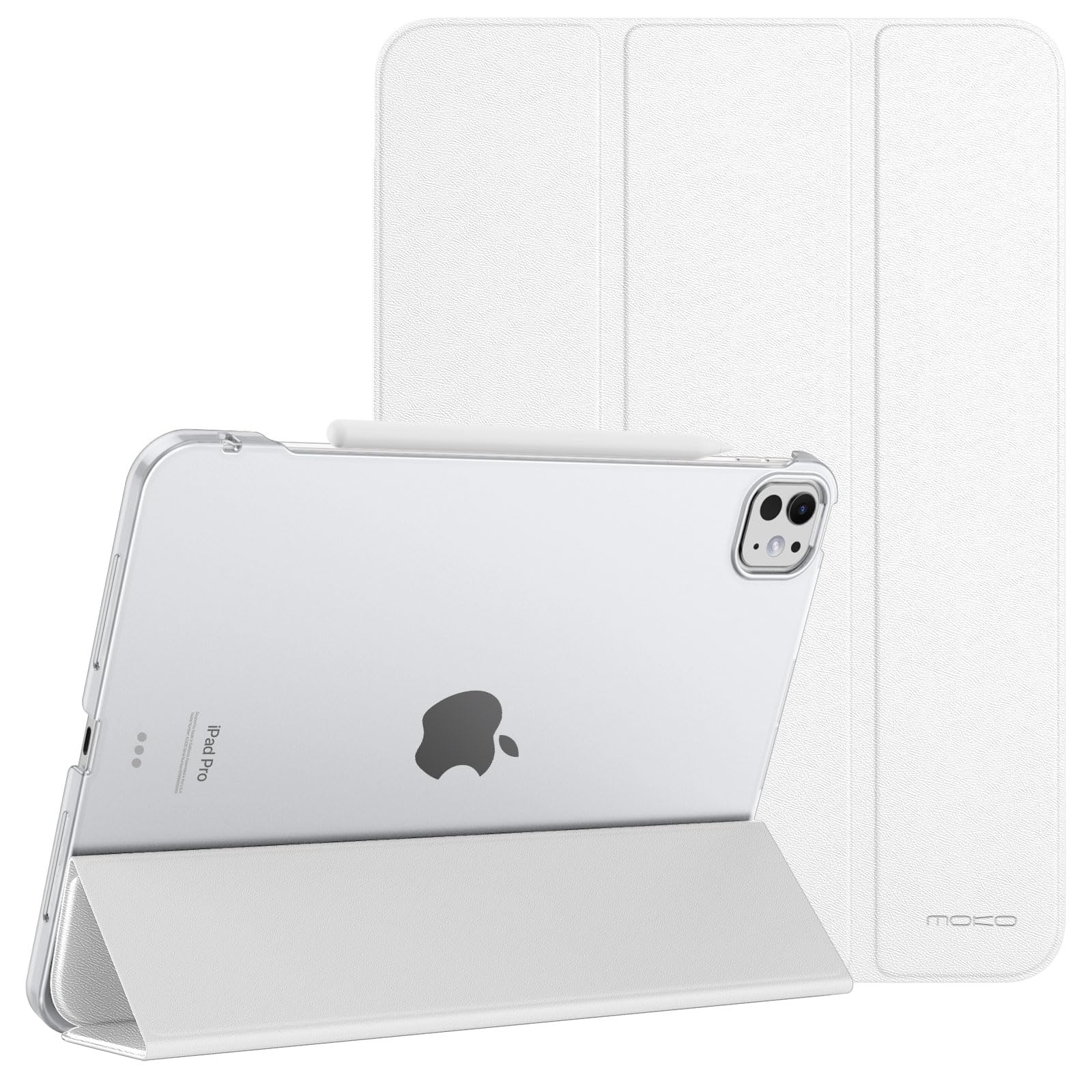 MoKo for iPad Pro 11 Inch Case M4 2024 (5th Gen), Ultra Slim Stand Case with Hard PC Translucent Back Shell Cover for iPad Pro 11'' 2024 Model (A2836/A2837/A3006), Support Apple Pencil Pro, White
